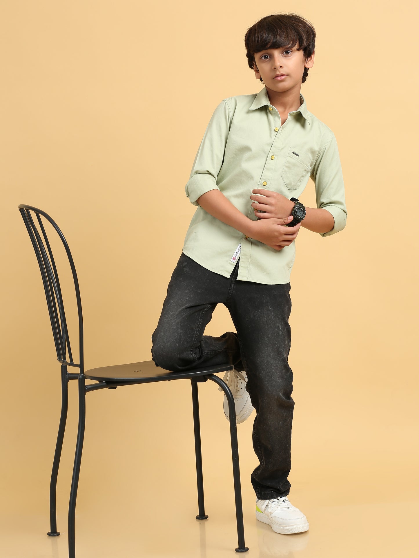 Sab Green Twill Leather Finish Solid Shirt