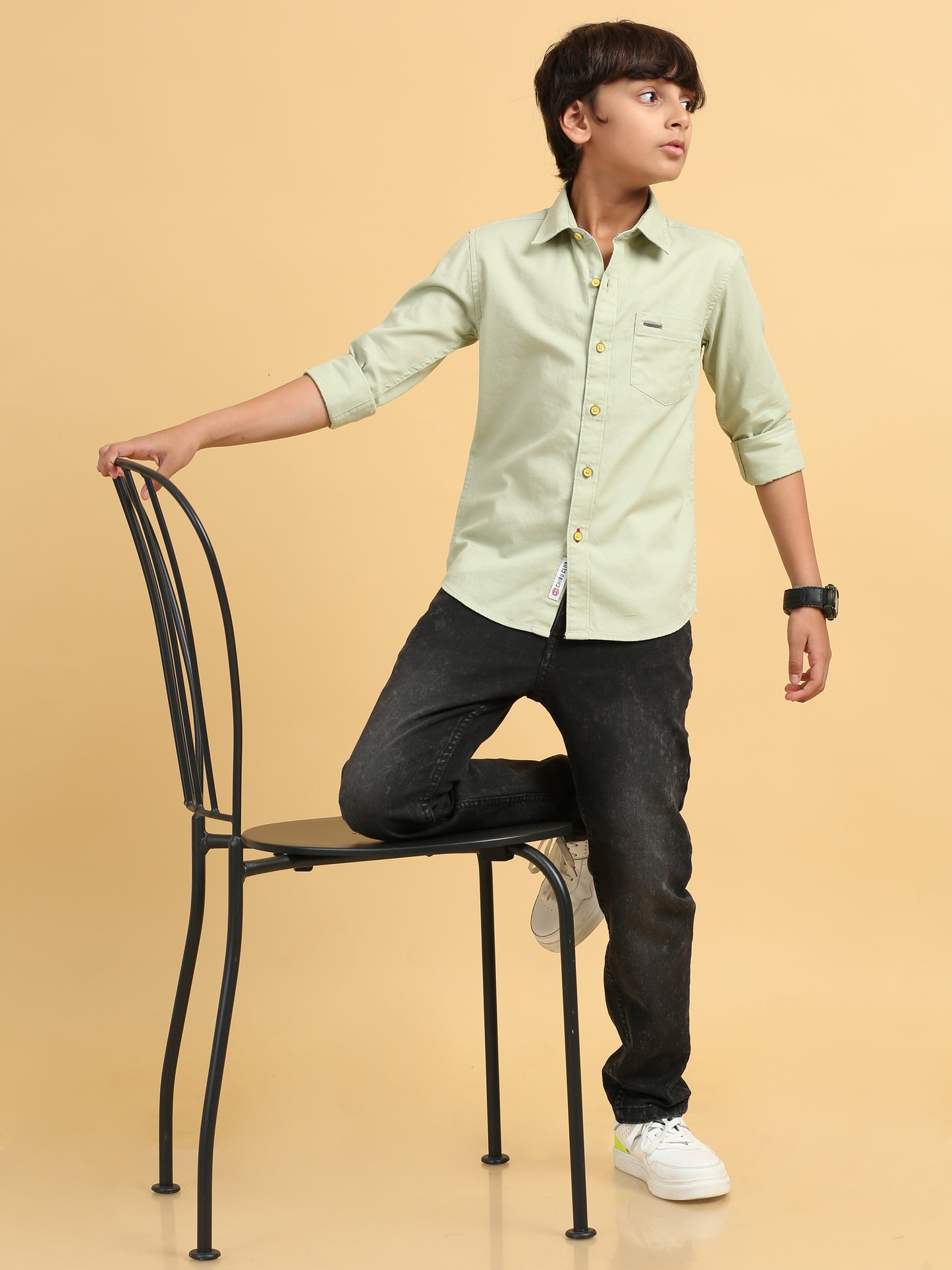 Sab Green Twill Leather Finish Solid Shirt