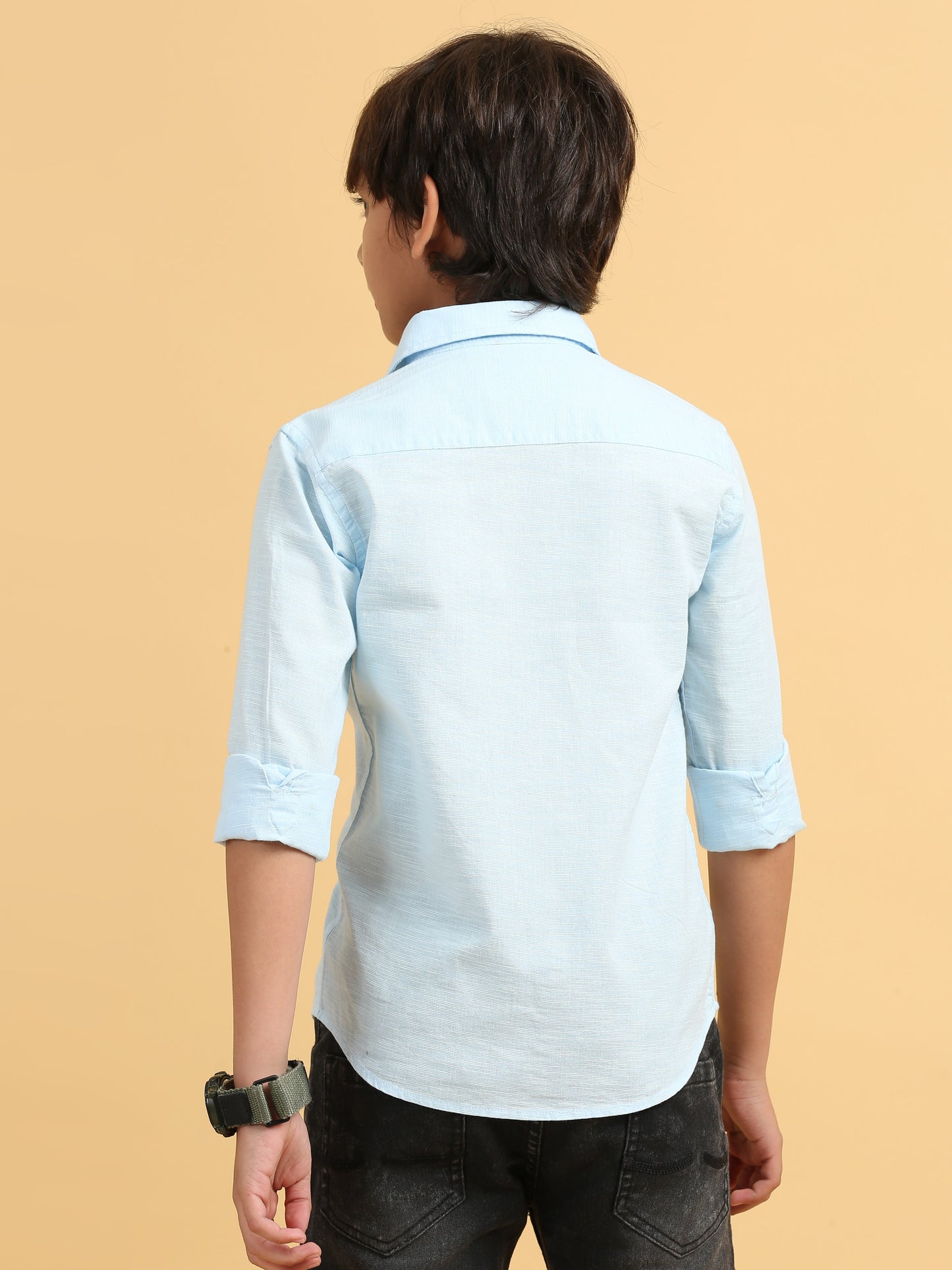 Sky Blue Cotton Linen Solid Shirt