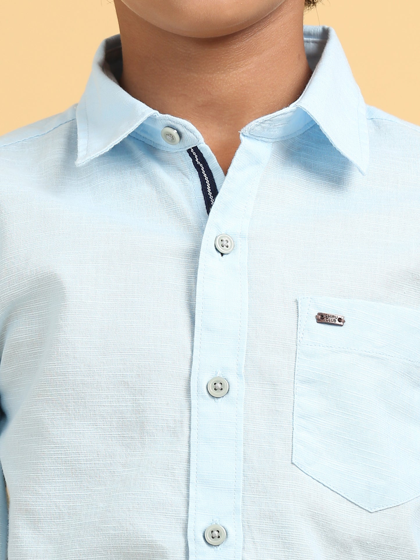 Sky Blue Cotton Linen Solid Shirt