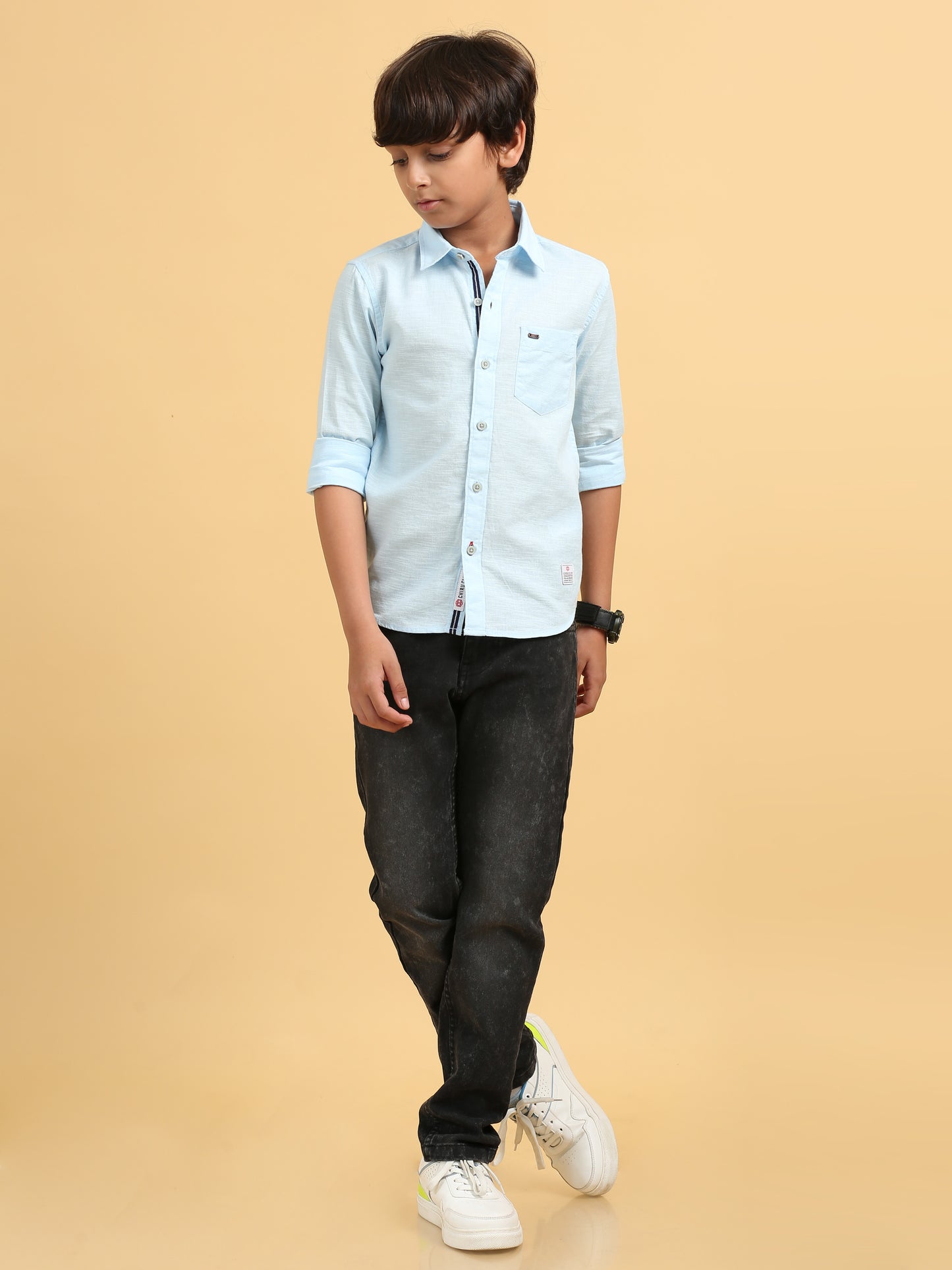 Sky Blue Cotton Linen Solid Shirt