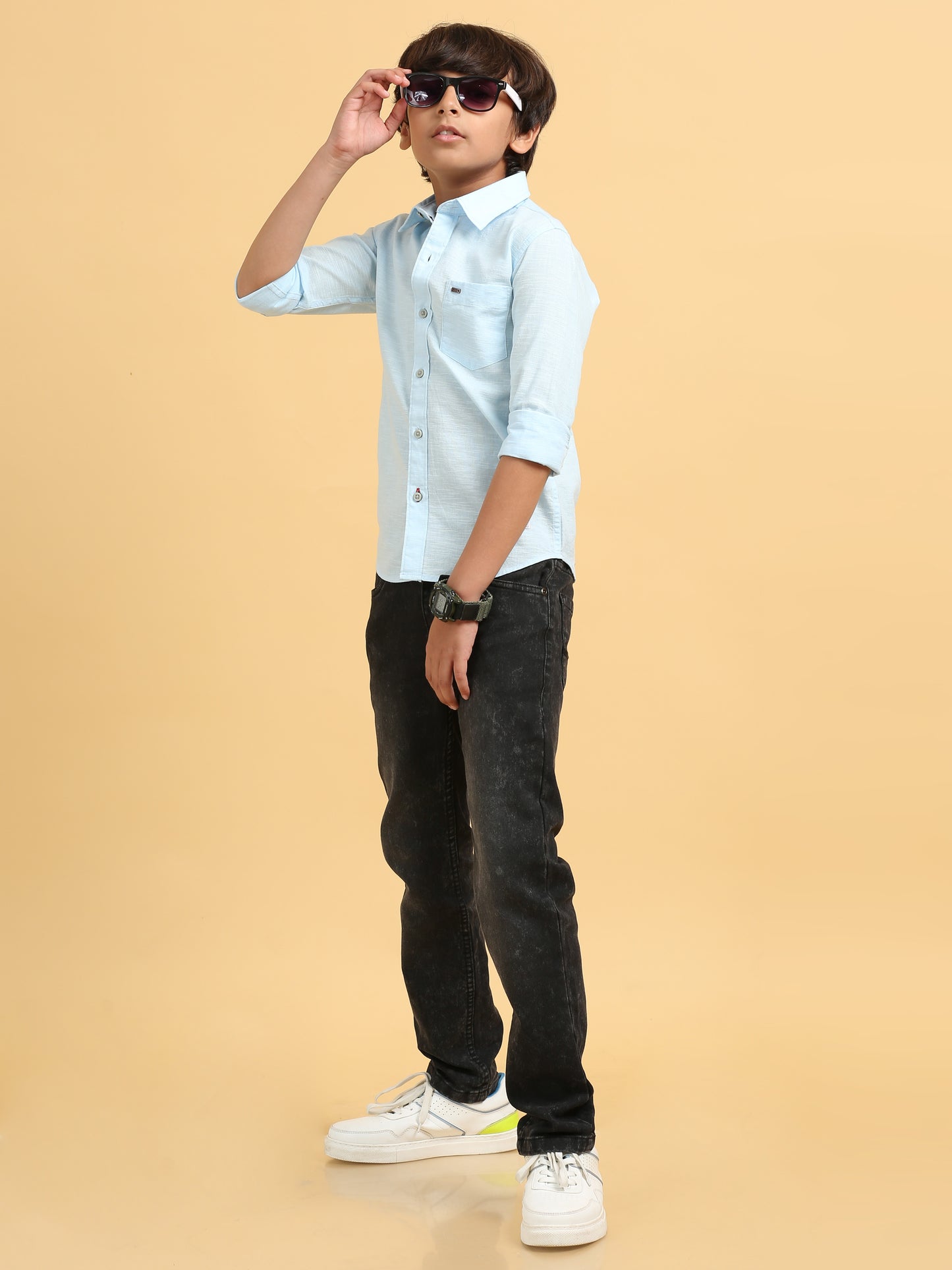 Sky Blue Cotton Linen Solid Shirt