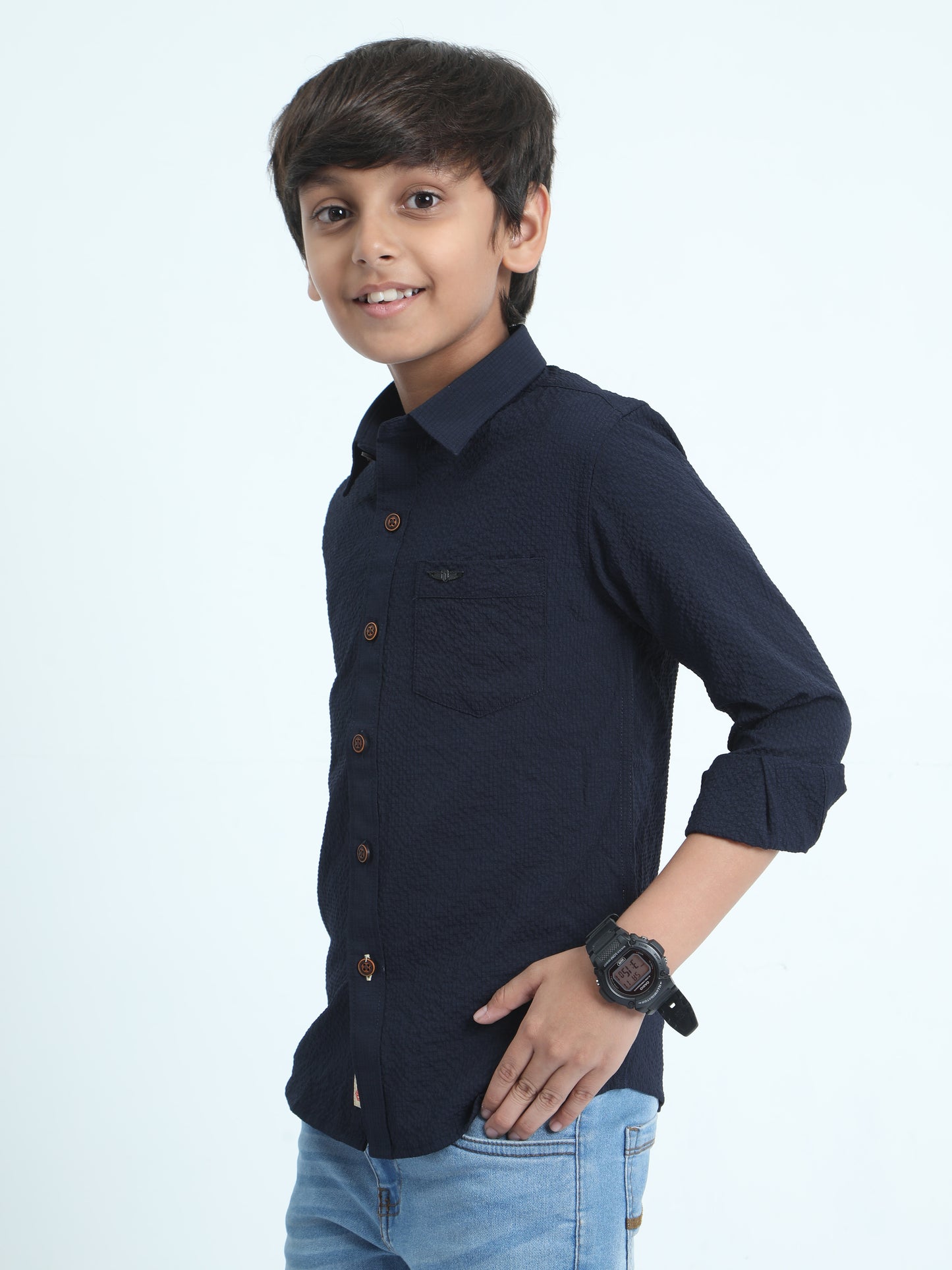 Navy Blue Solid Popcorn Shirt