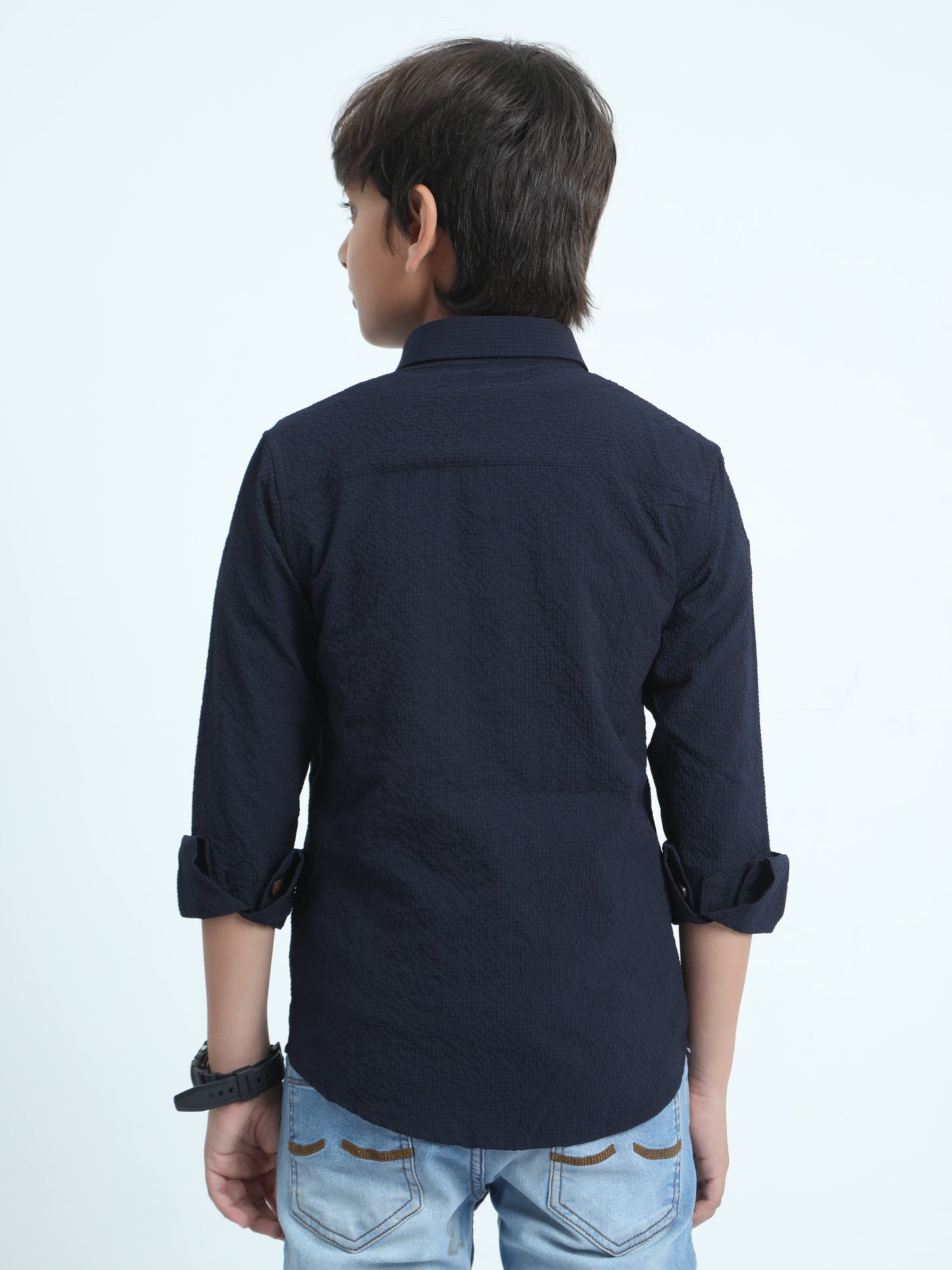 Navy Blue Solid Popcorn Shirt