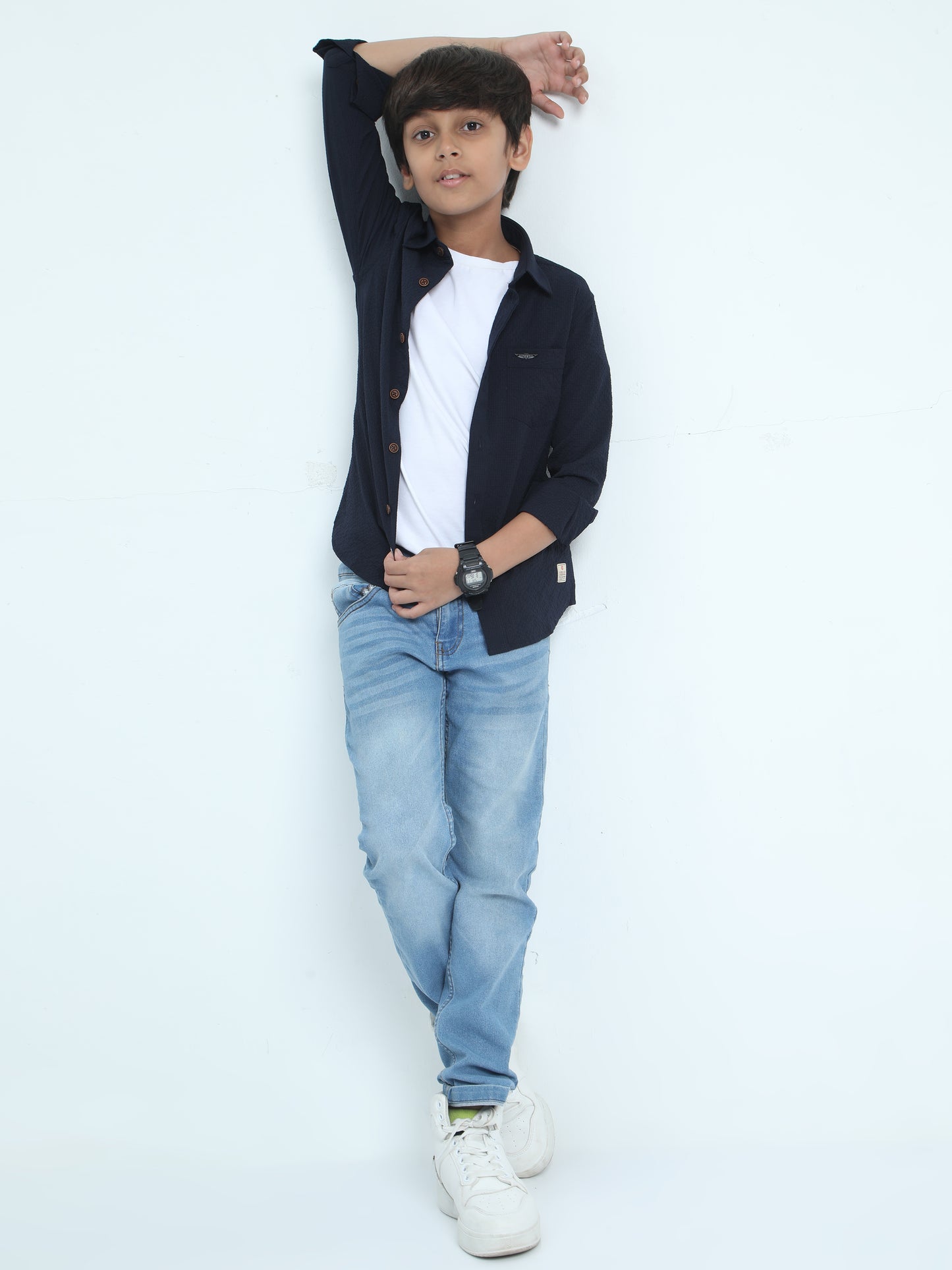 Navy Blue Solid Popcorn Shirt