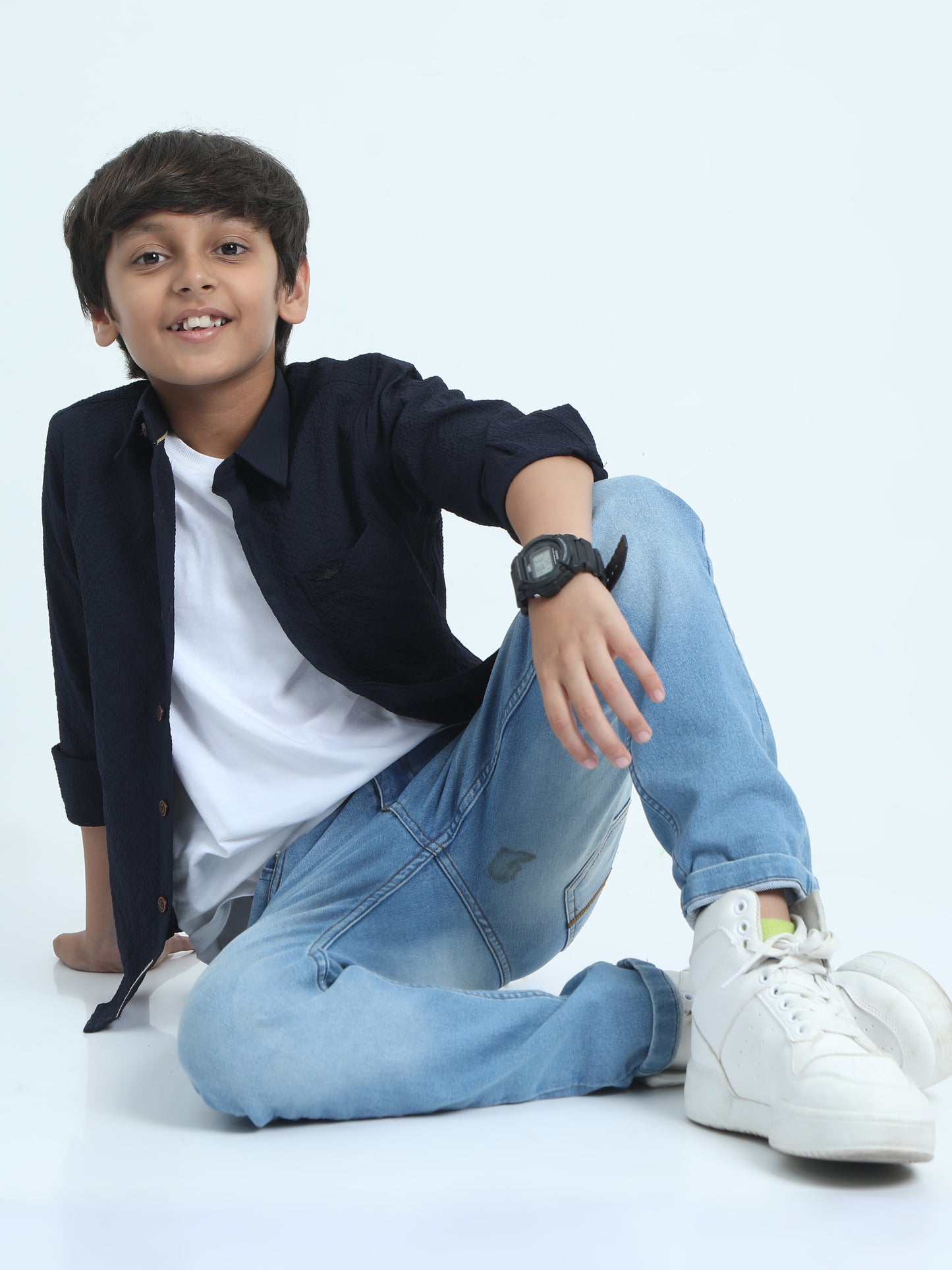 Navy Blue Solid Popcorn Shirt