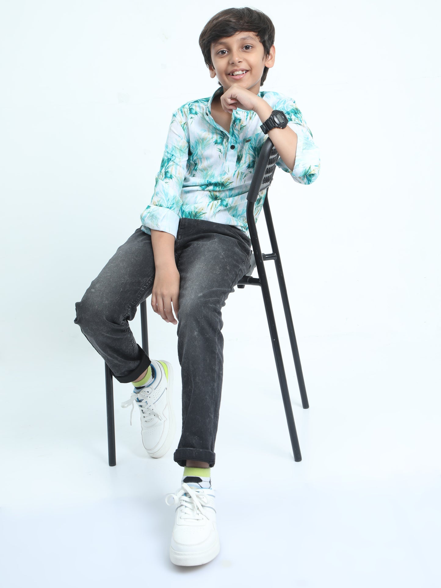 Sia Green Colour Poplin Lycra Printed Shirt