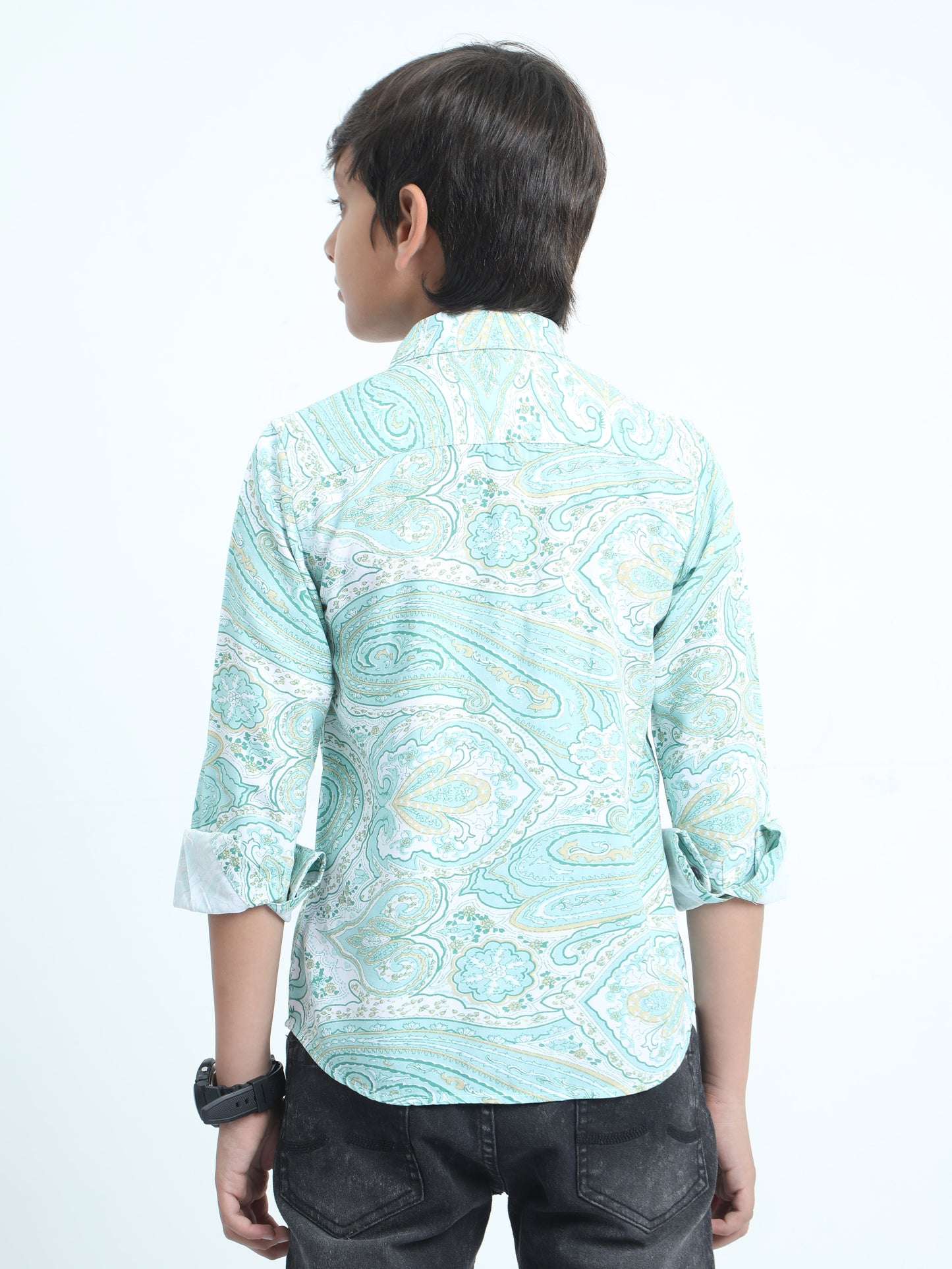 Turquoise Rayon Printed Shirt