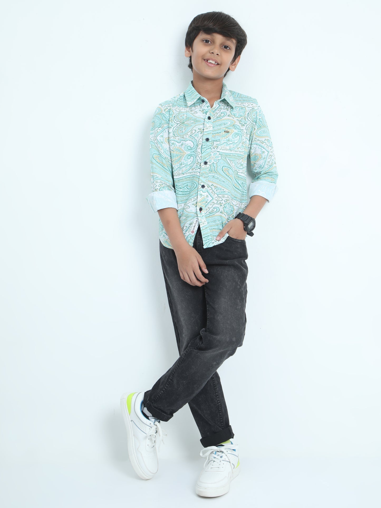 Turquoise Rayon Printed Shirt