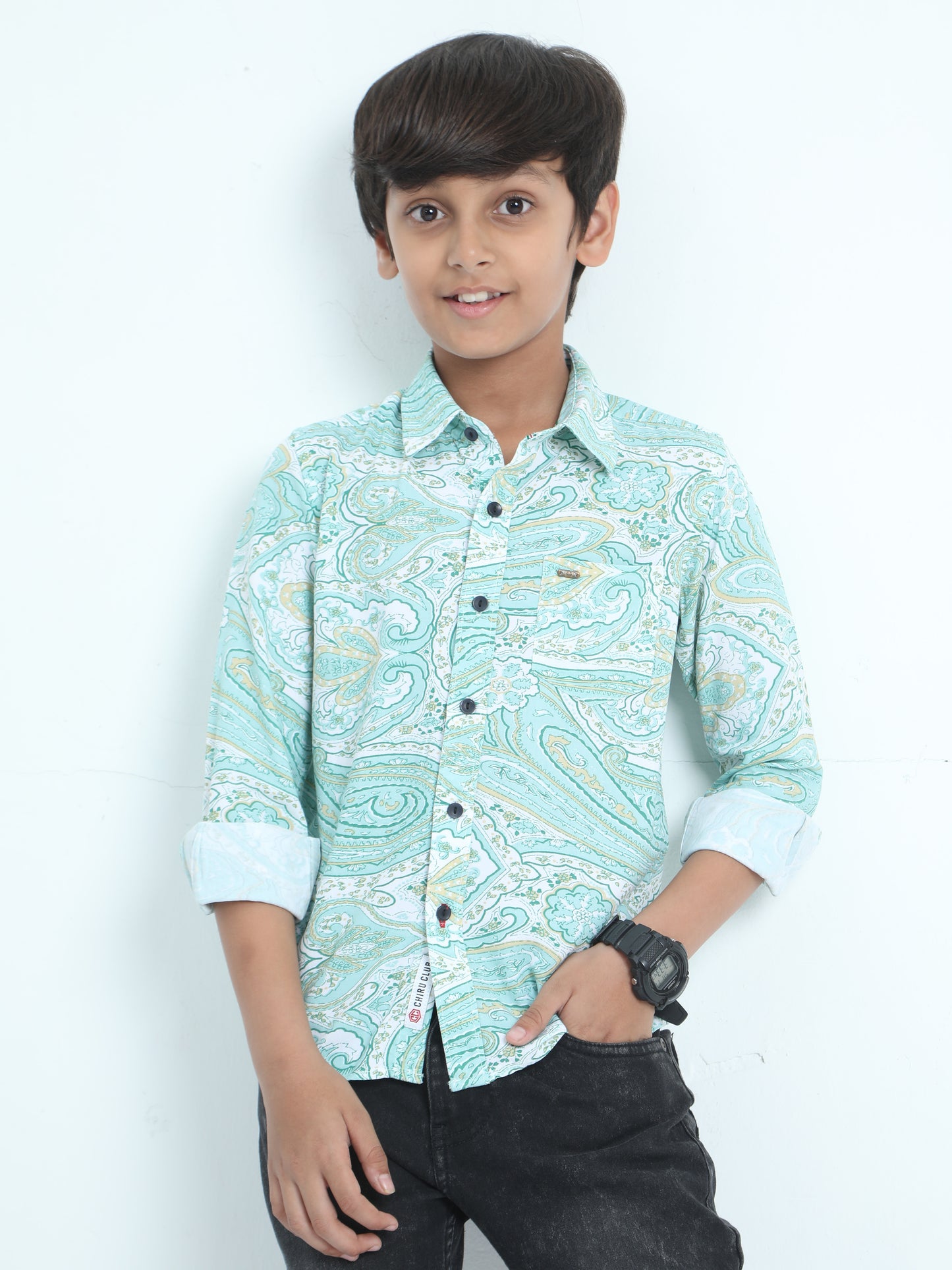 Turquoise Rayon Printed Shirt