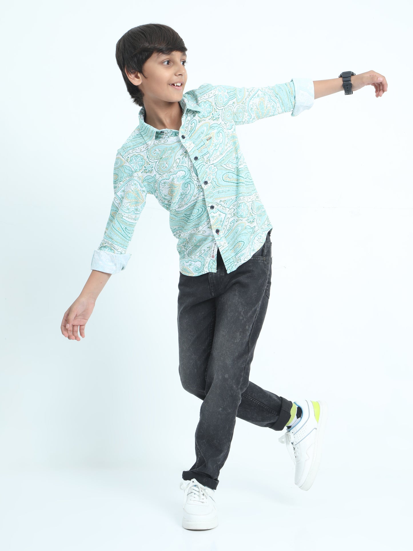 Turquoise Rayon Printed Shirt