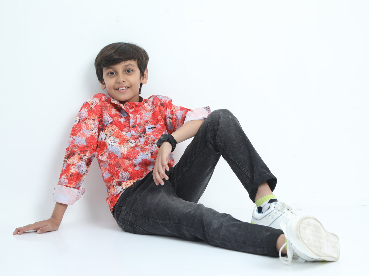 Red Rayon Digital Printed Short Kurta
