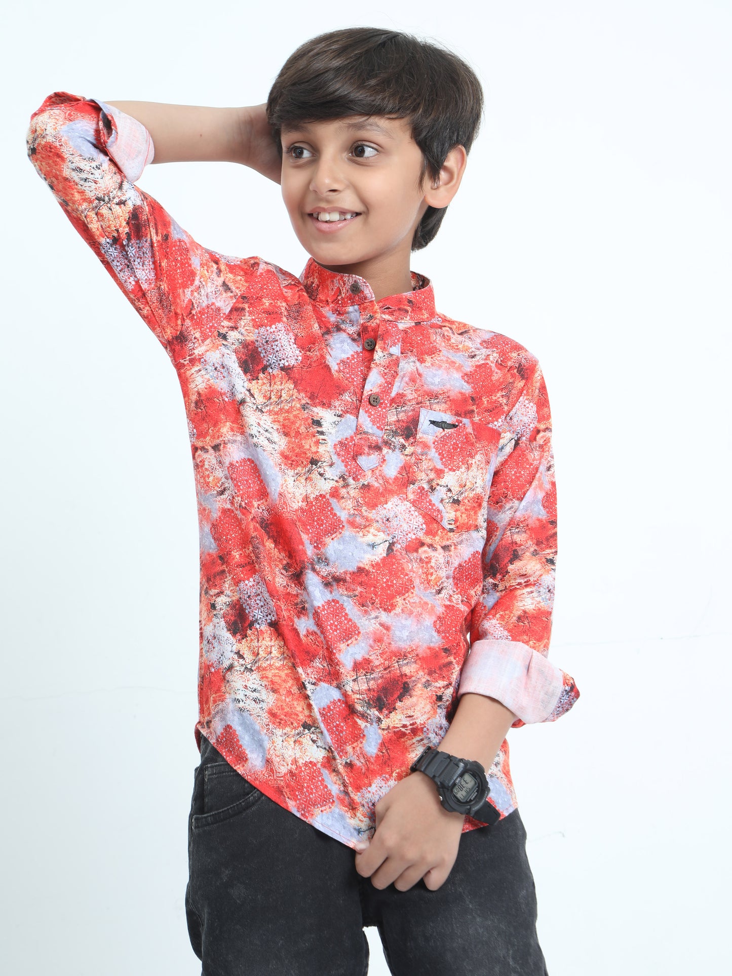 Red Rayon Digital Printed Short Kurta