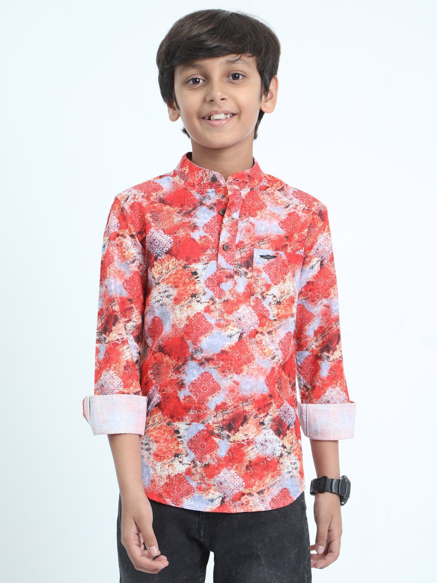 Red Rayon Digital Printed Short Kurta