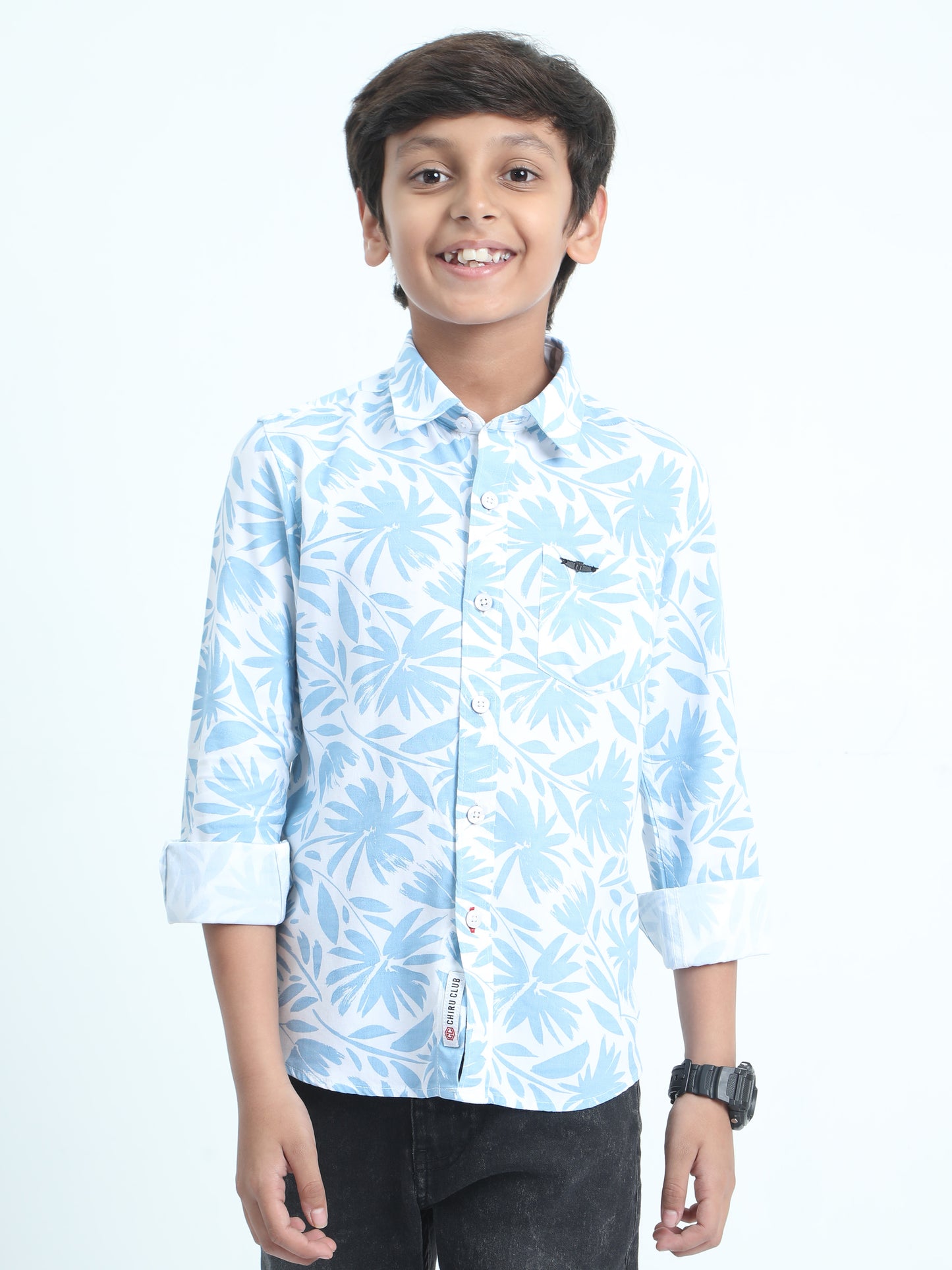 Aqua Blue Rayon Printed Shirt