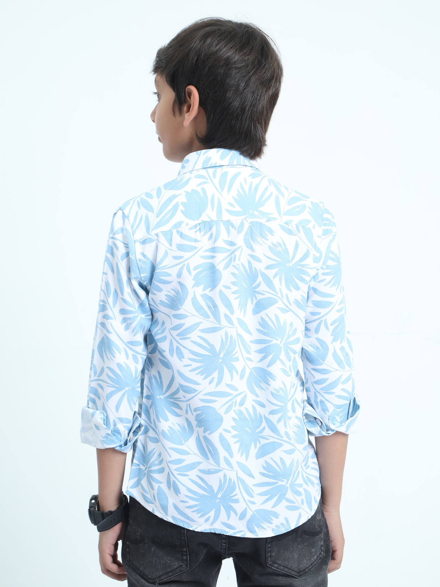 Aqua Blue Rayon Printed Shirt
