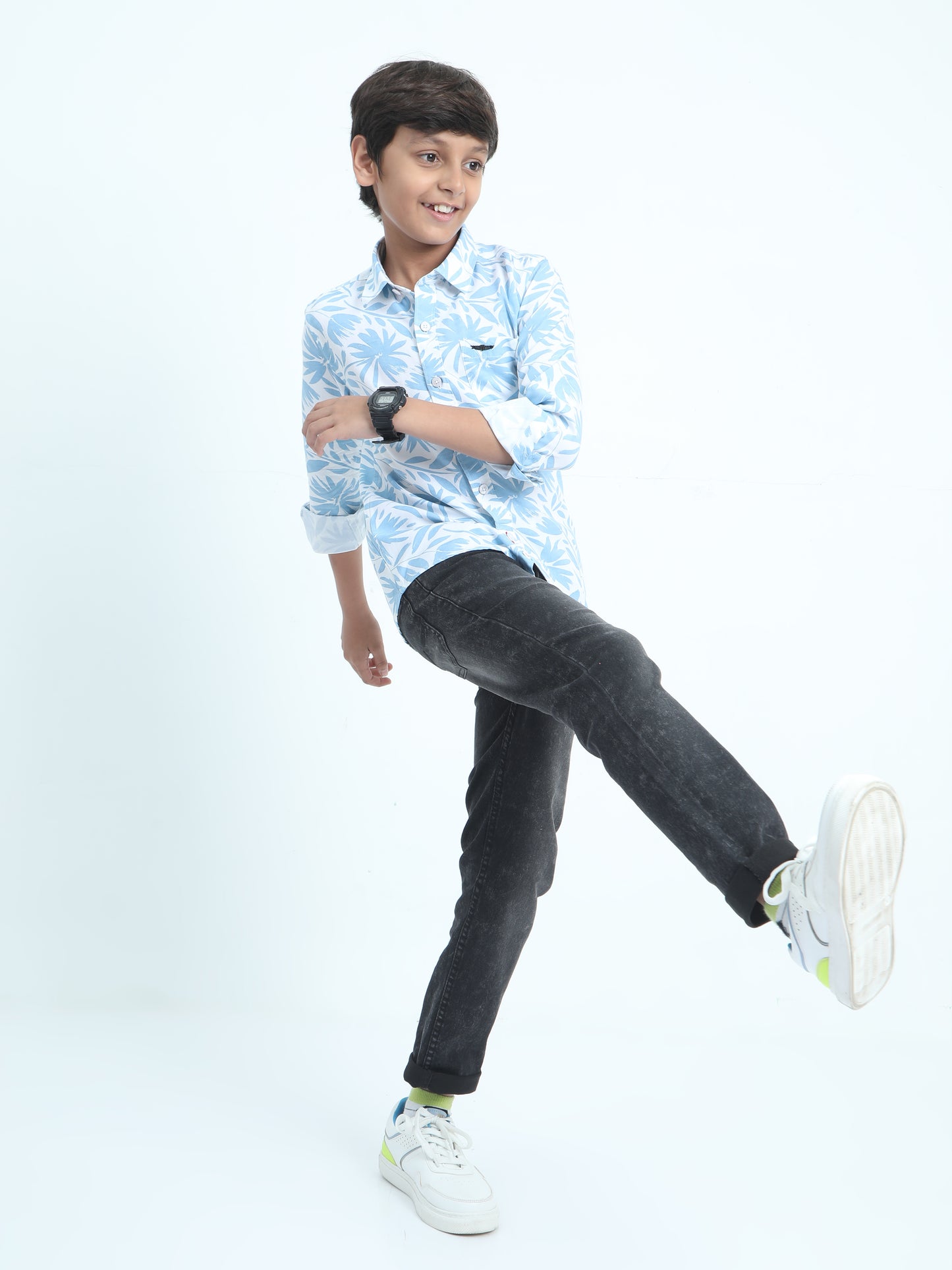 Aqua Blue Rayon Printed Shirt
