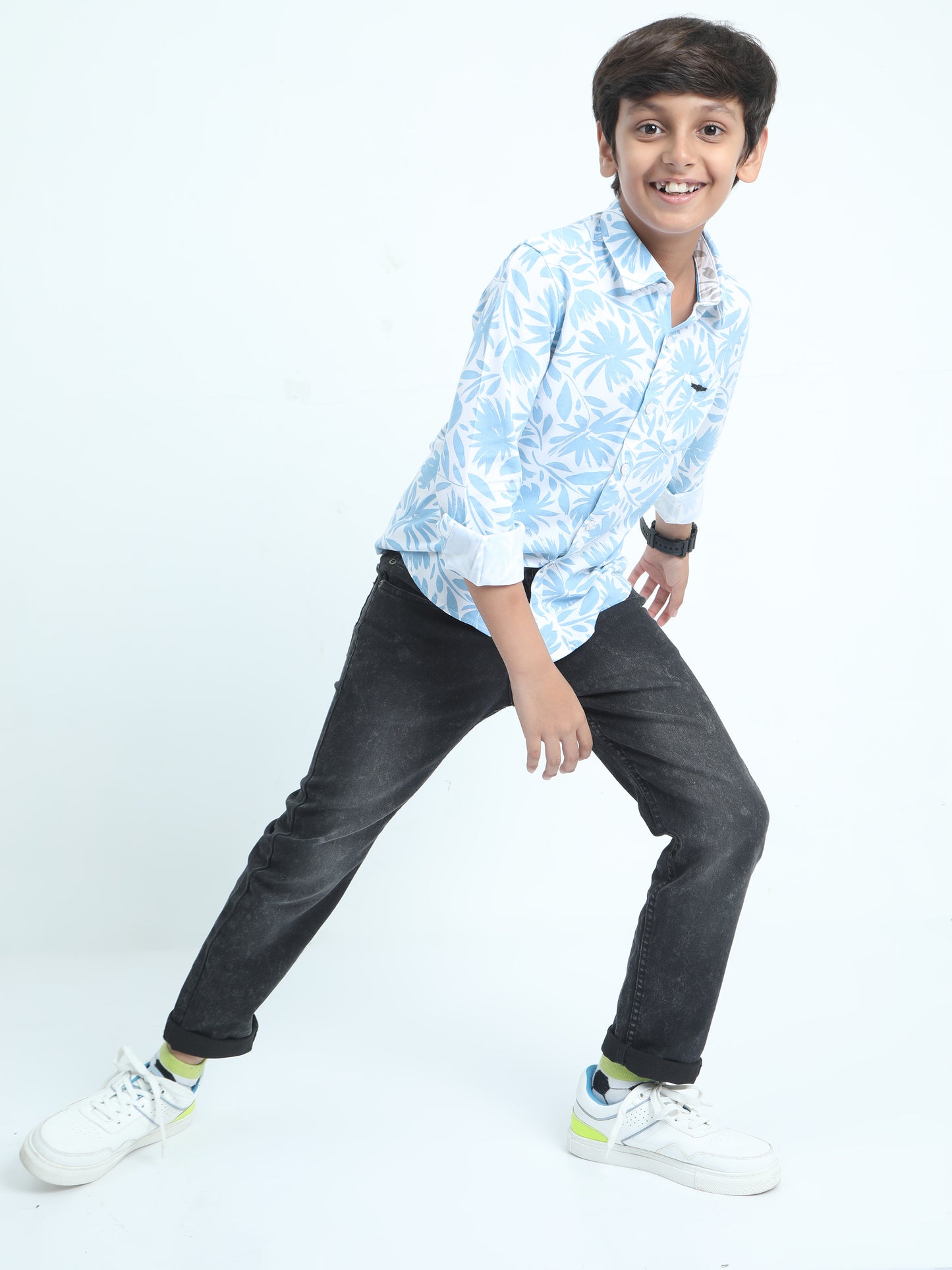 Aqua Blue Rayon Printed Shirt