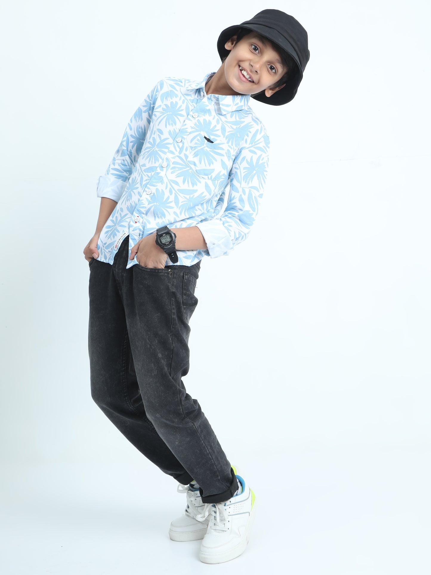 Aqua Blue Rayon Printed Shirt