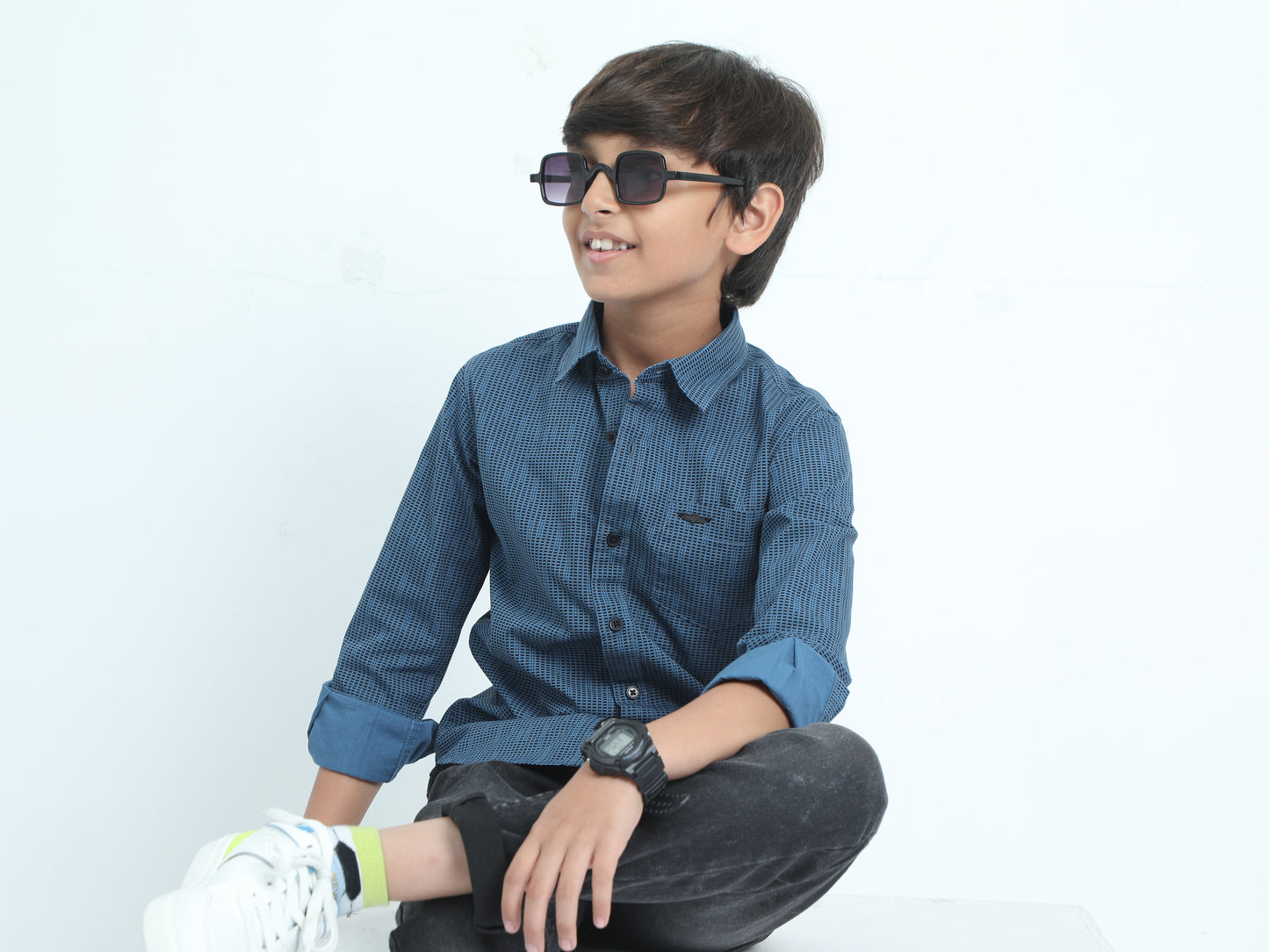 Teal Blue Laffer Printed Shirt