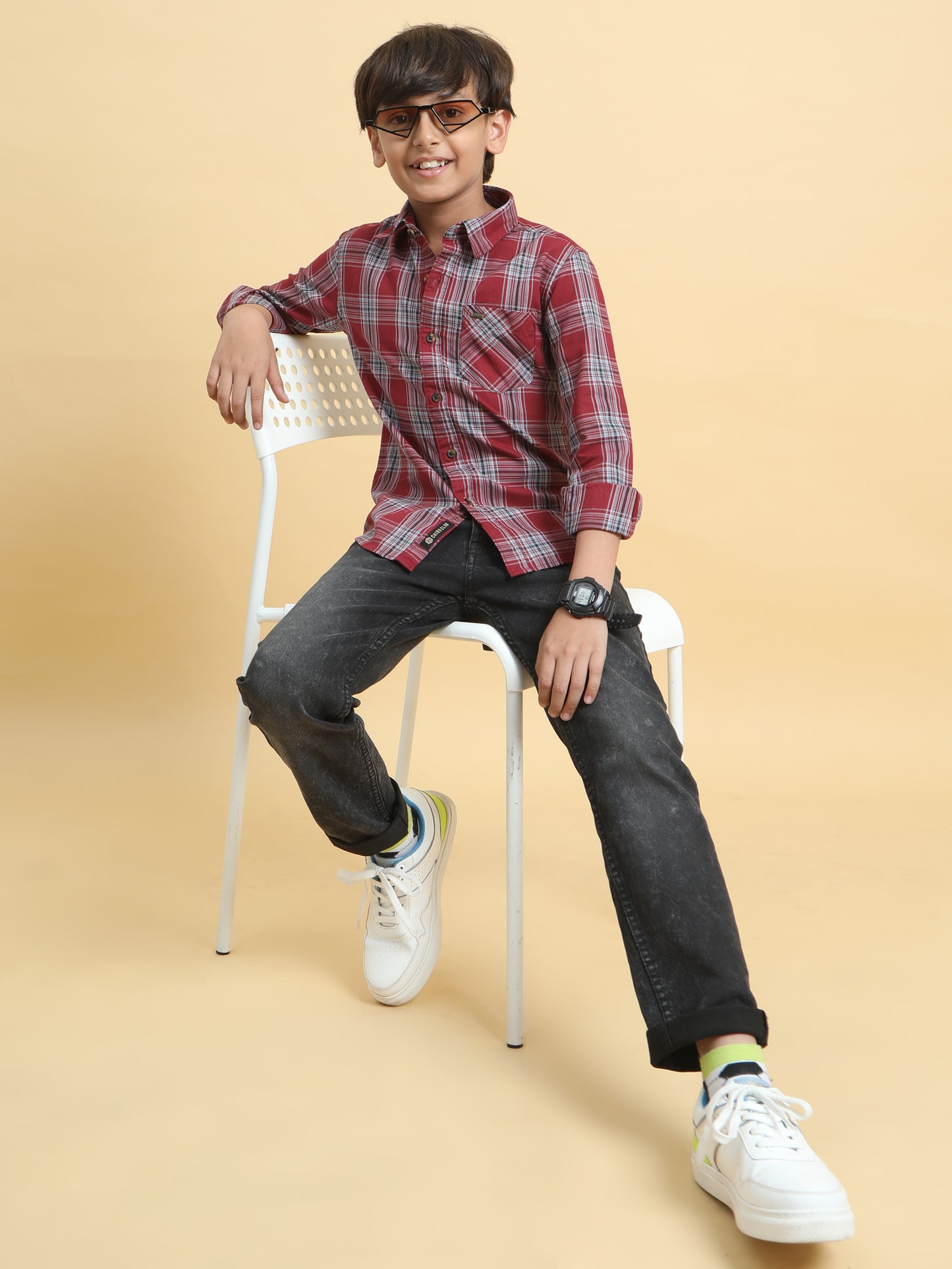 Maroon Twill Checks Shirt