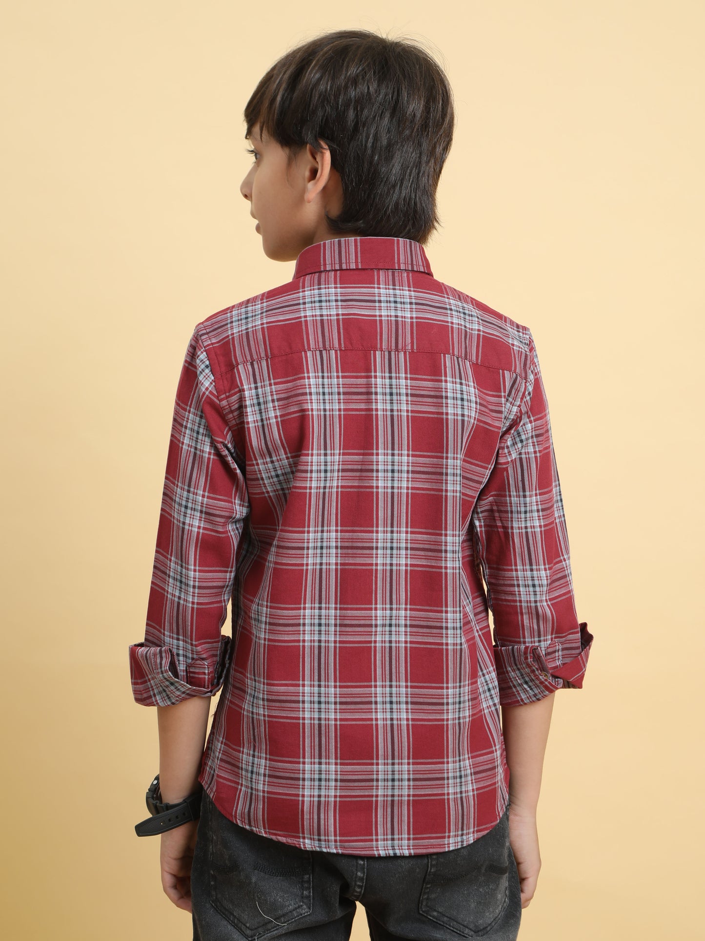 Maroon Twill Checks Shirt