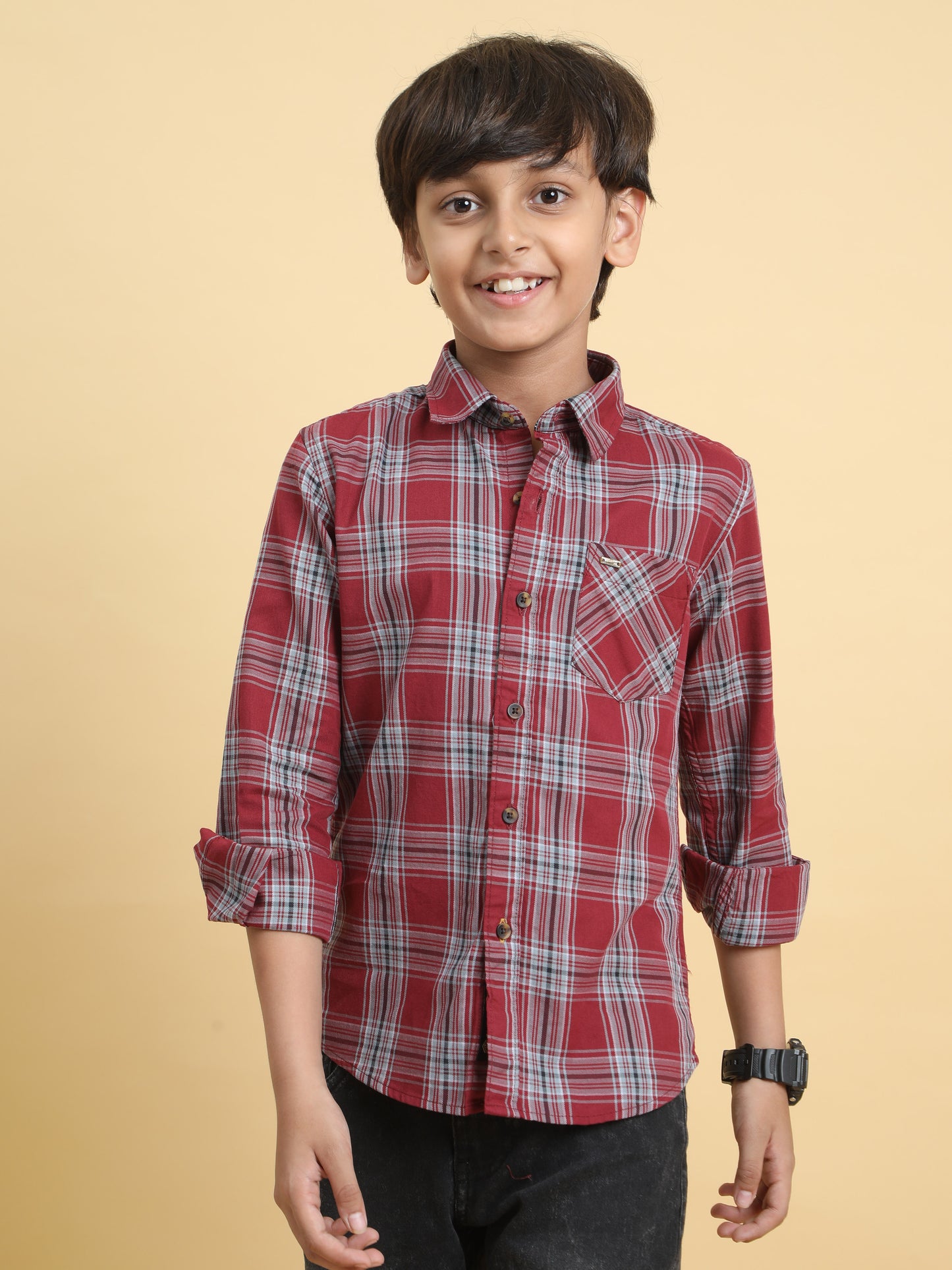 Maroon Twill Checks Shirt