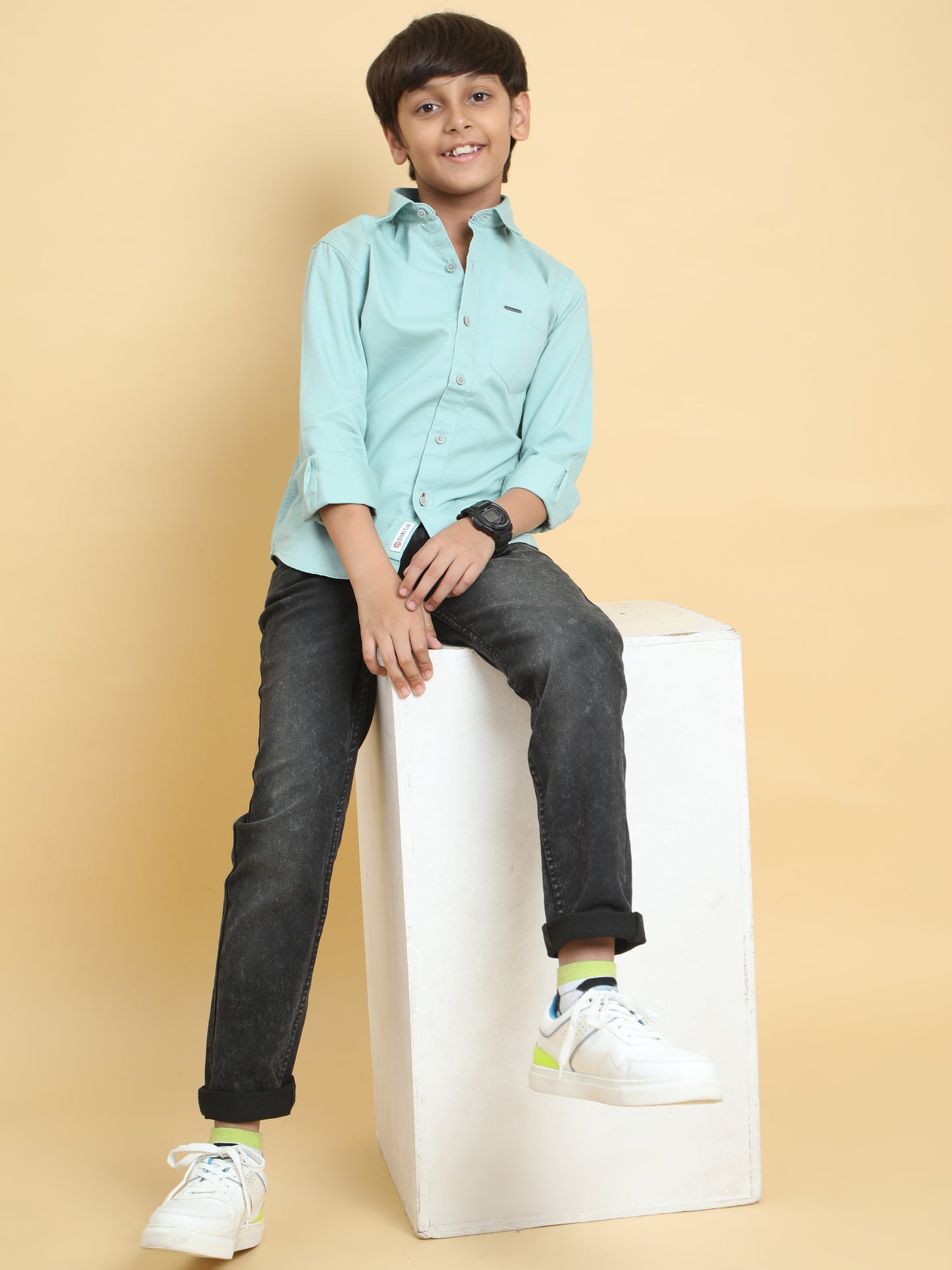 Mint Twill Leather Finish Solid Shirt