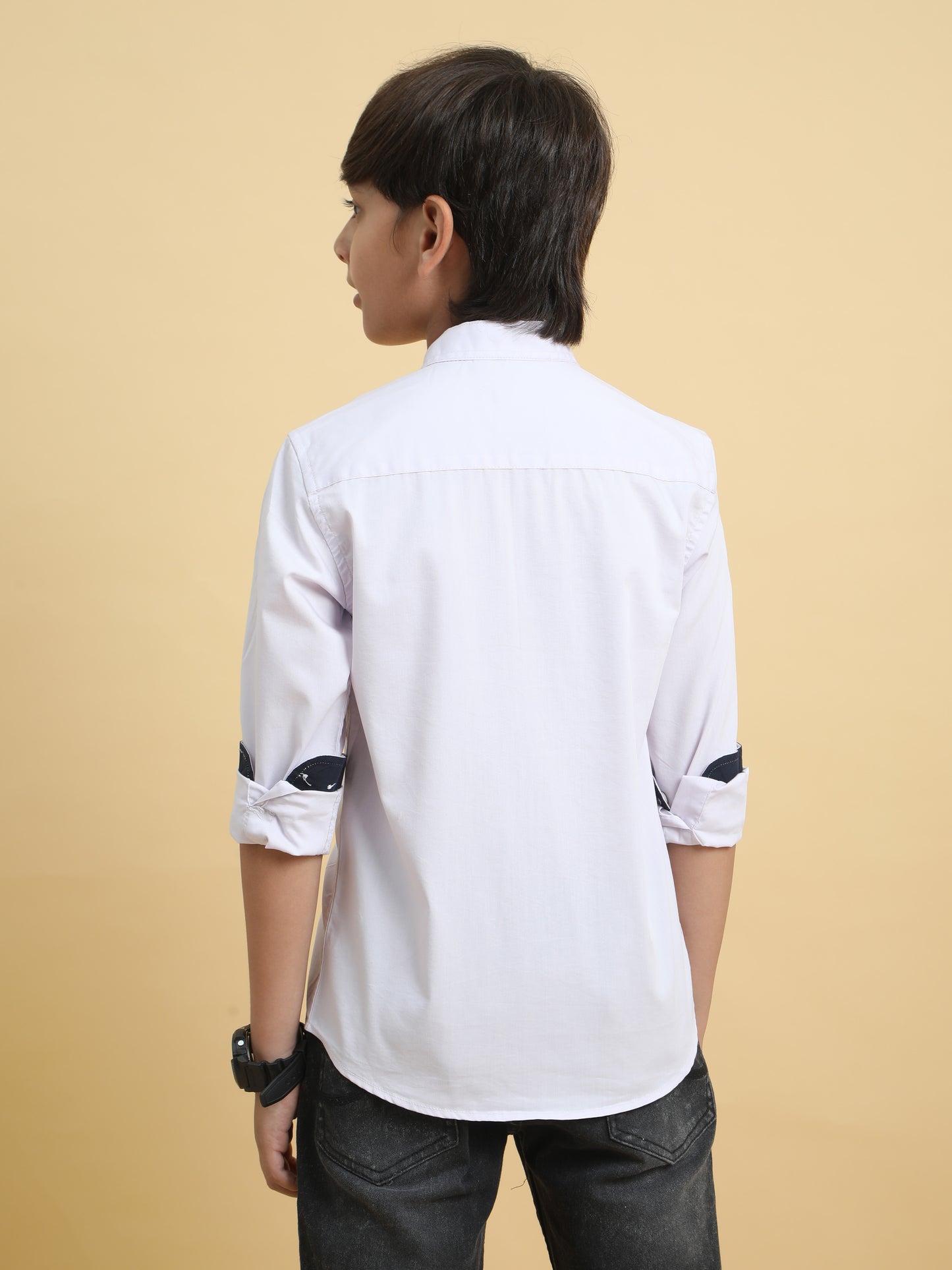 Off White Poplin Lycra Solid Shirt
