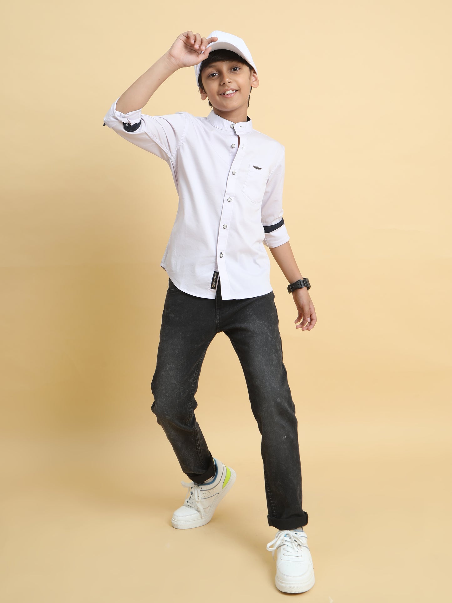 Off White Poplin Lycra Solid Shirt