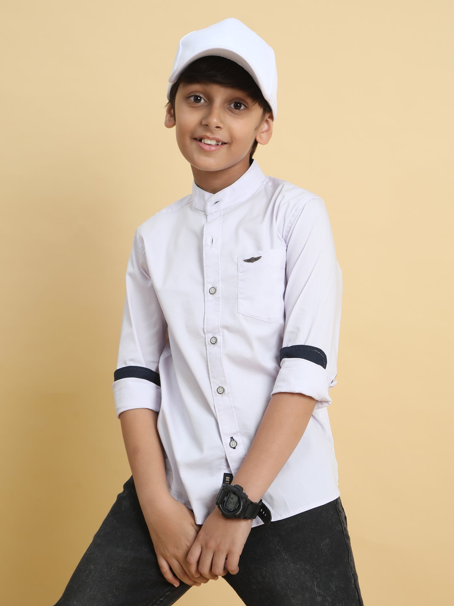 Off White Poplin Lycra Solid Shirt