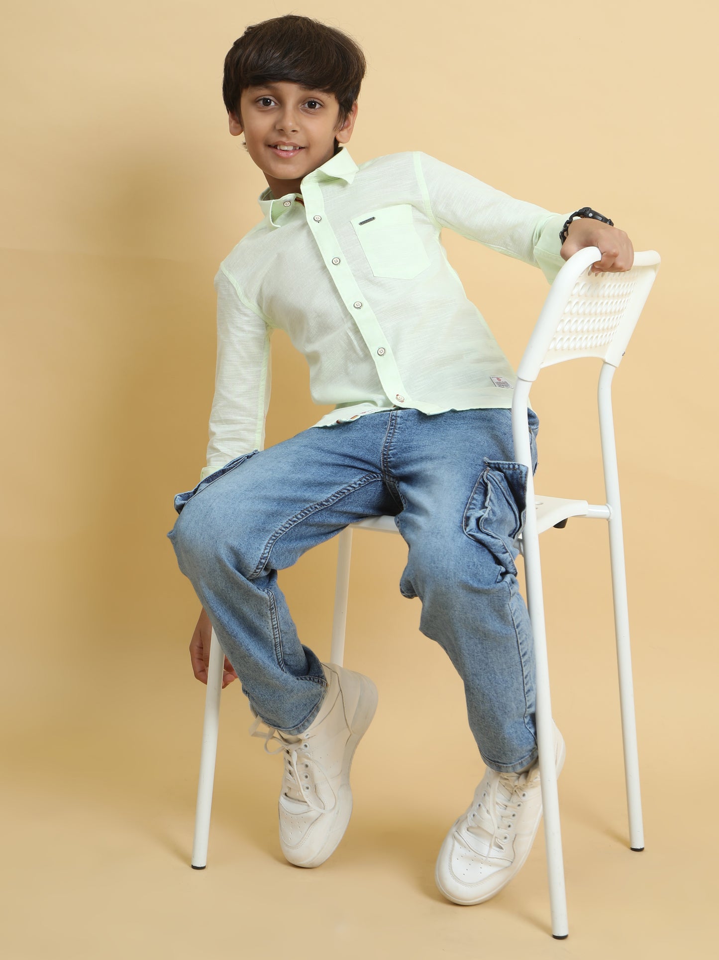 Pista Green Cotton Linen Solid Shirt