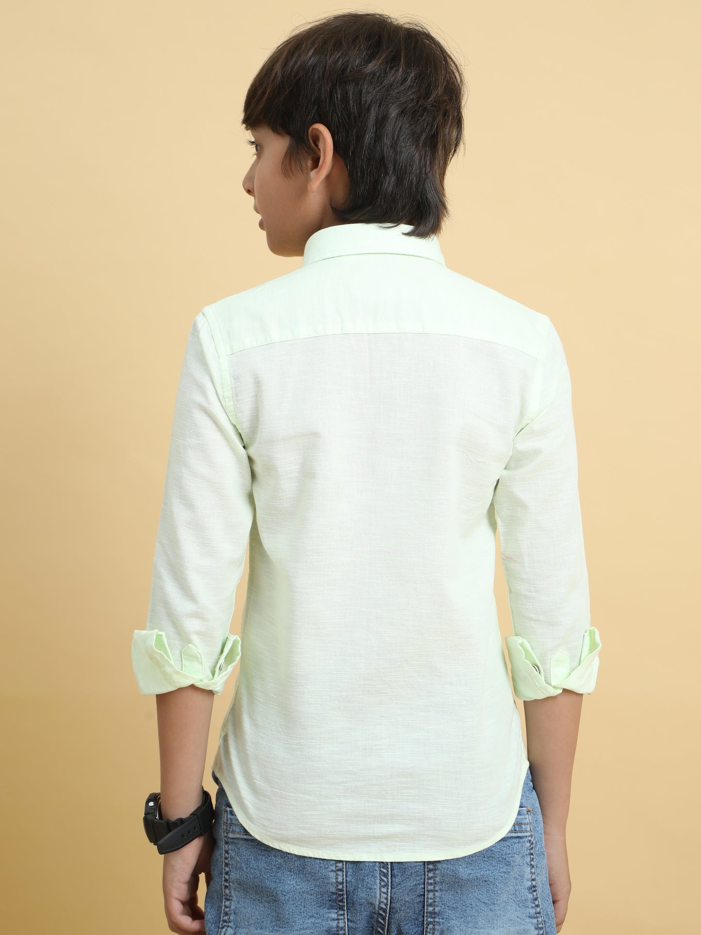 Pista Green Cotton Linen Solid Shirt