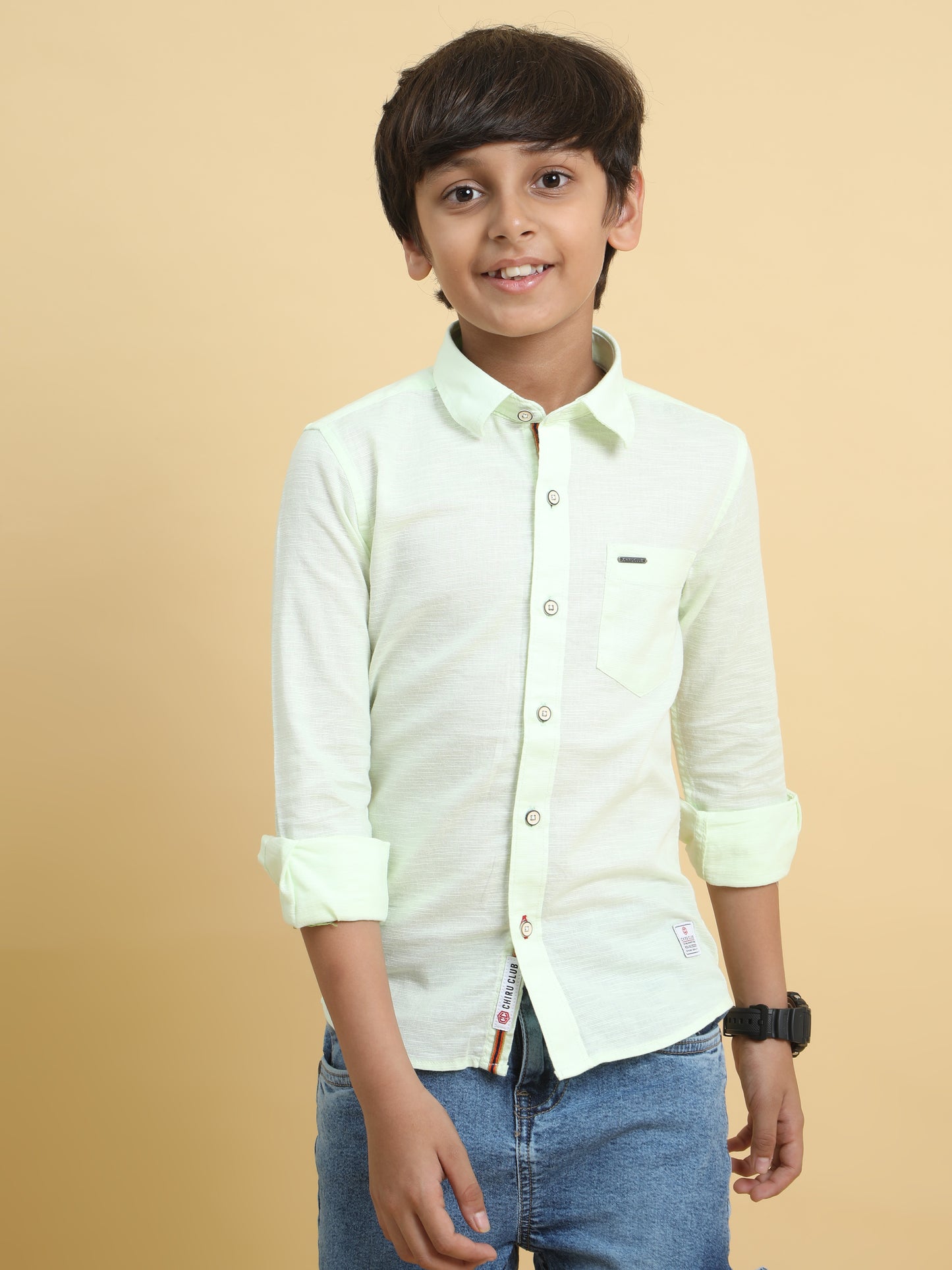 Pista Green Cotton Linen Solid Shirt