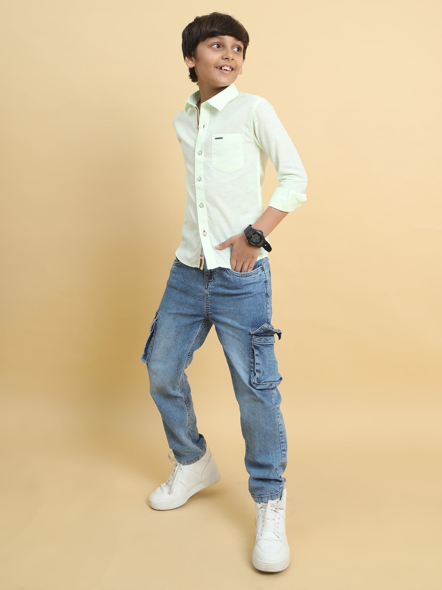 Pista Green Cotton Linen Solid Shirt