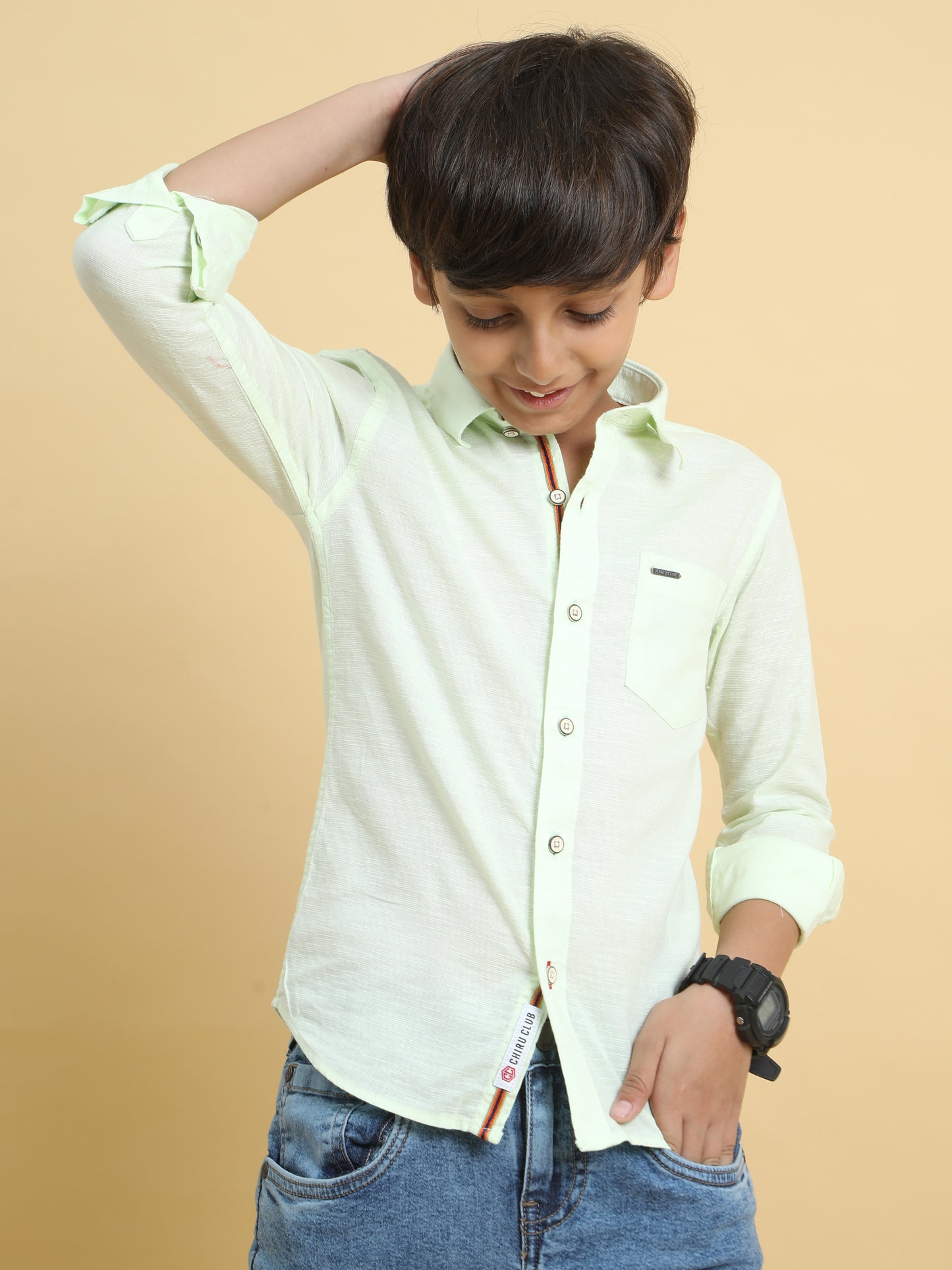 Pista Green Cotton Linen Solid Shirt