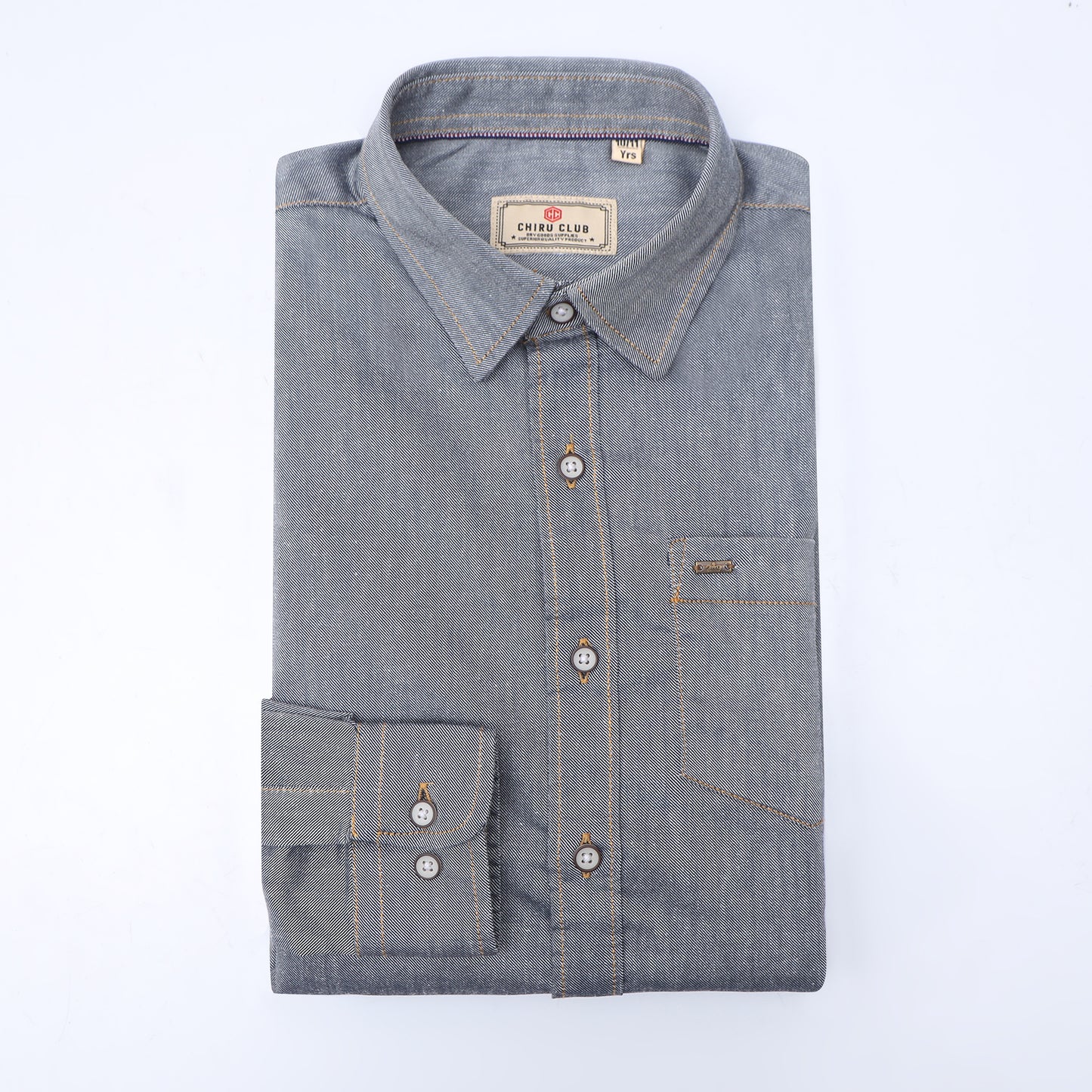 Silver Blue Denim Solid Shirt for Boys