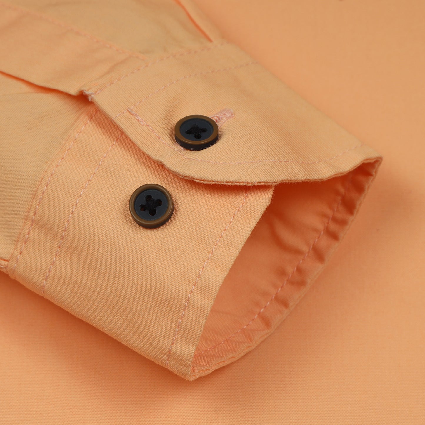Peach Poplin Lycra Solid Shirt For Boys