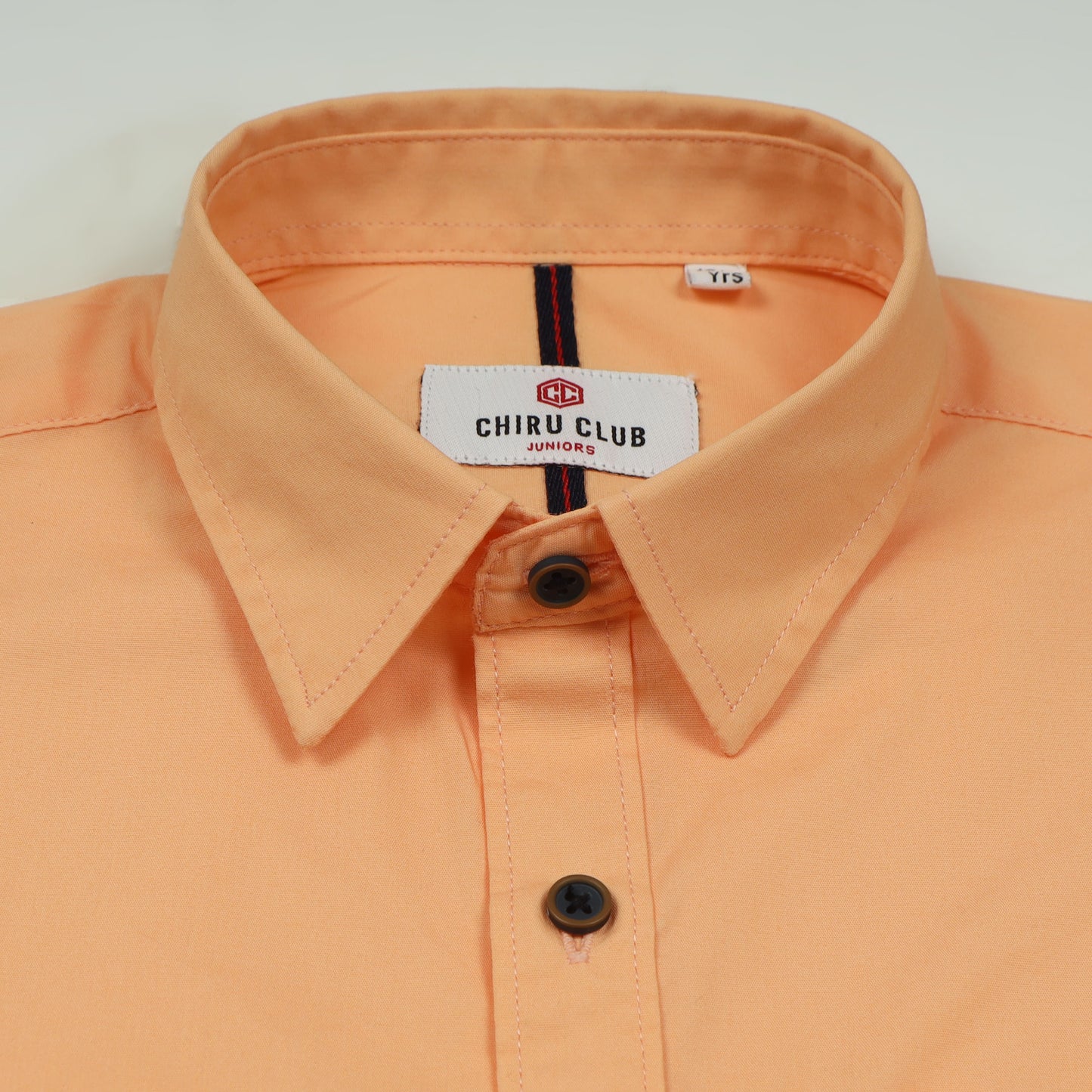 Peach Poplin Lycra Solid Shirt For Boys