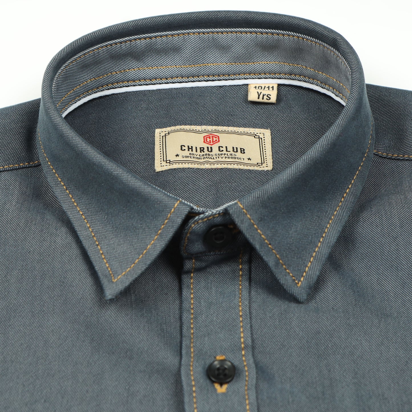 Bluish Grey Denim Lycra Solid Shirt For Boys