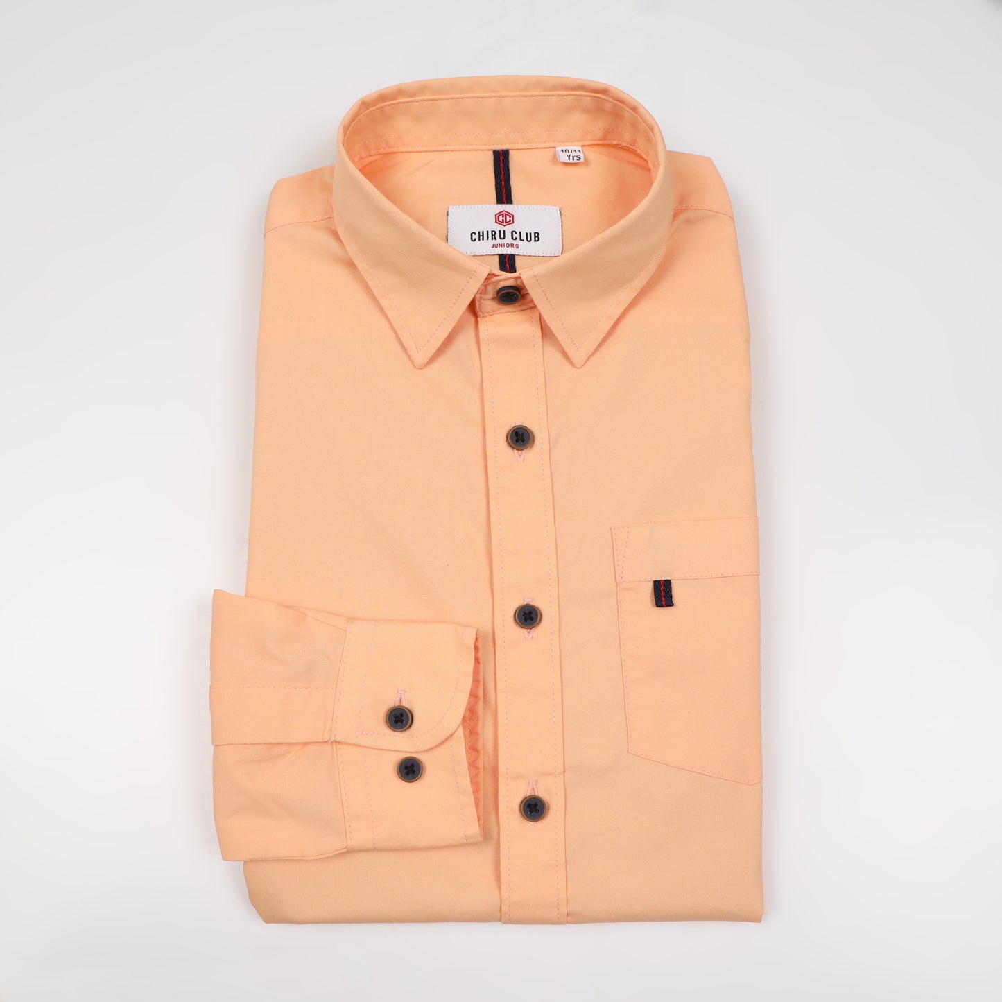 Peach Poplin Lycra Solid Shirt For Boys