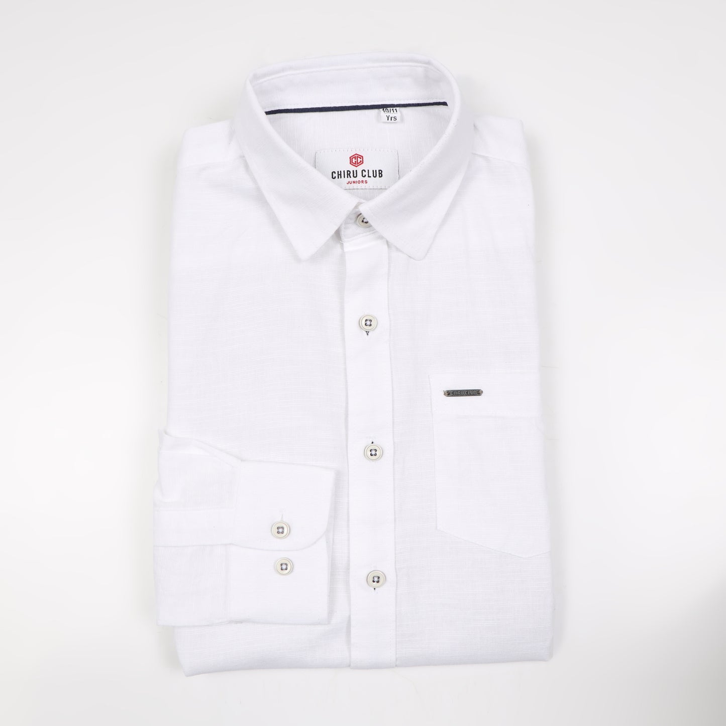 White Cotton Linen Solid Shirt For Boys