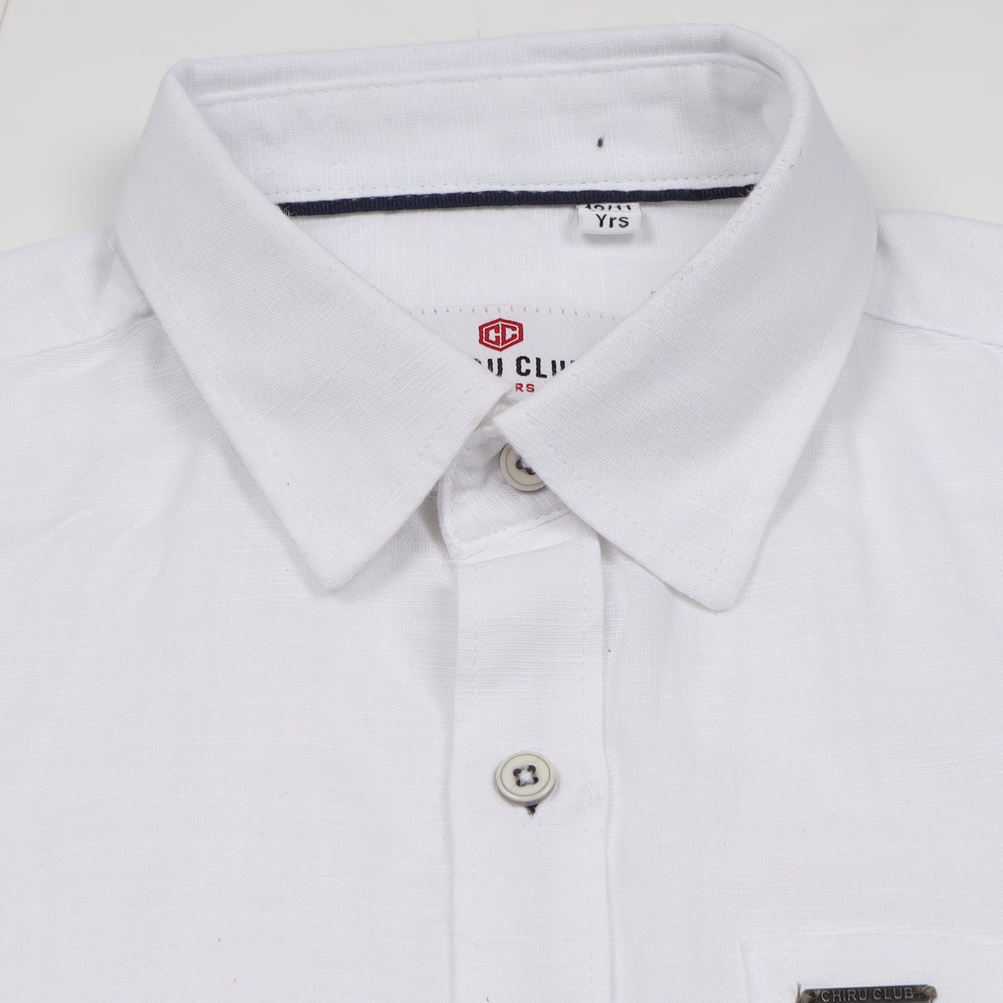 White Cotton Linen Solid Shirt For Boys