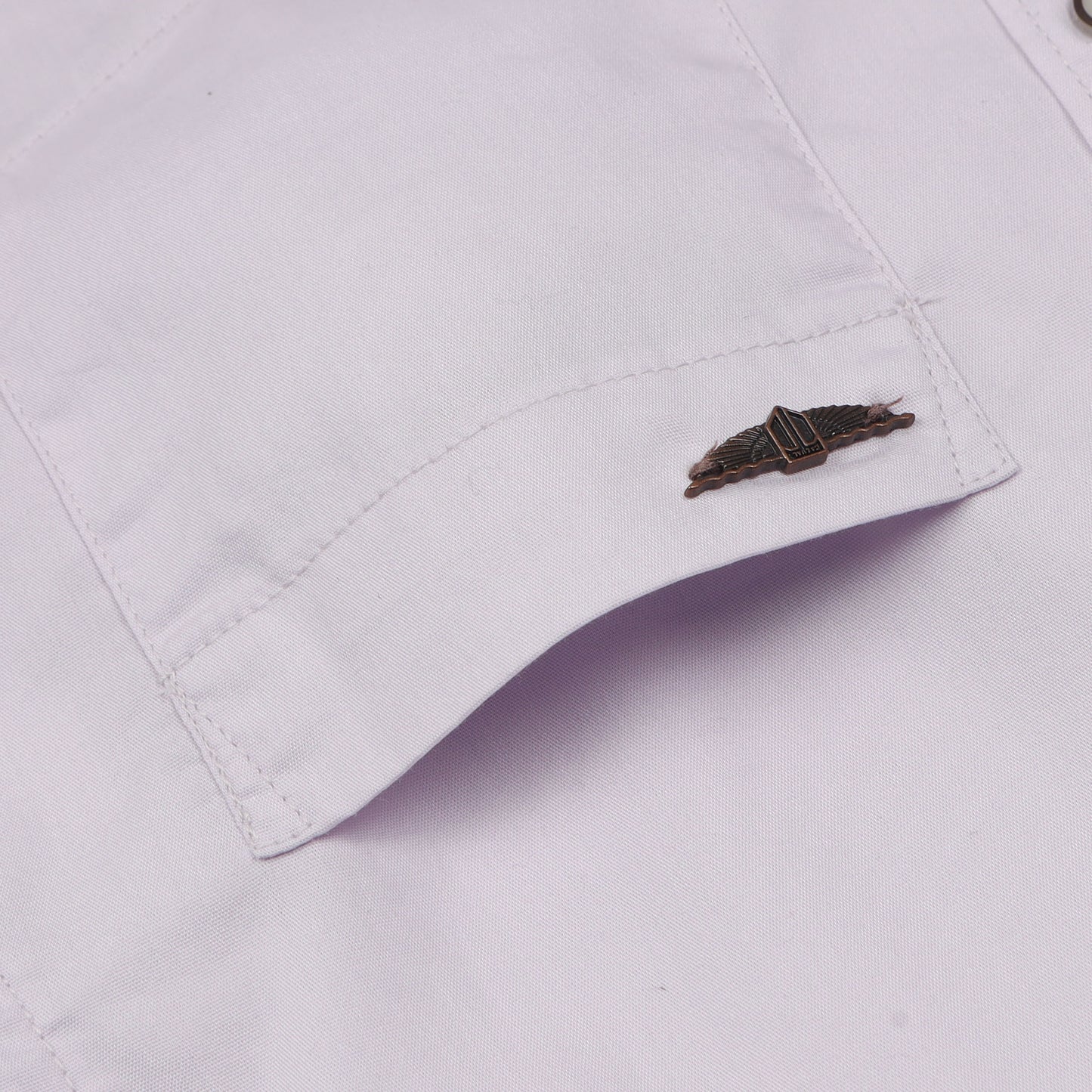 Off White Poplin Lycra Solid Shirt