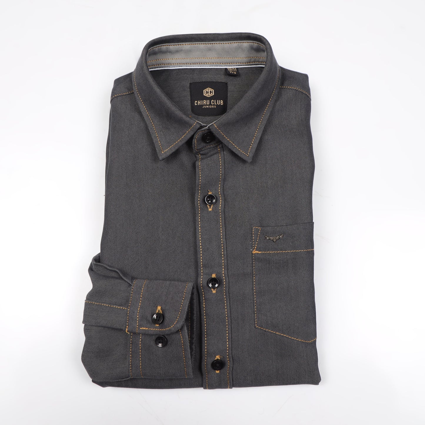 Shine Blue Denim Lycra Shirt For Boys