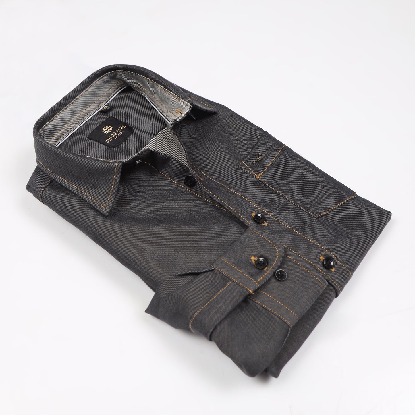 Shine Blue Denim Lycra Shirt For Boys
