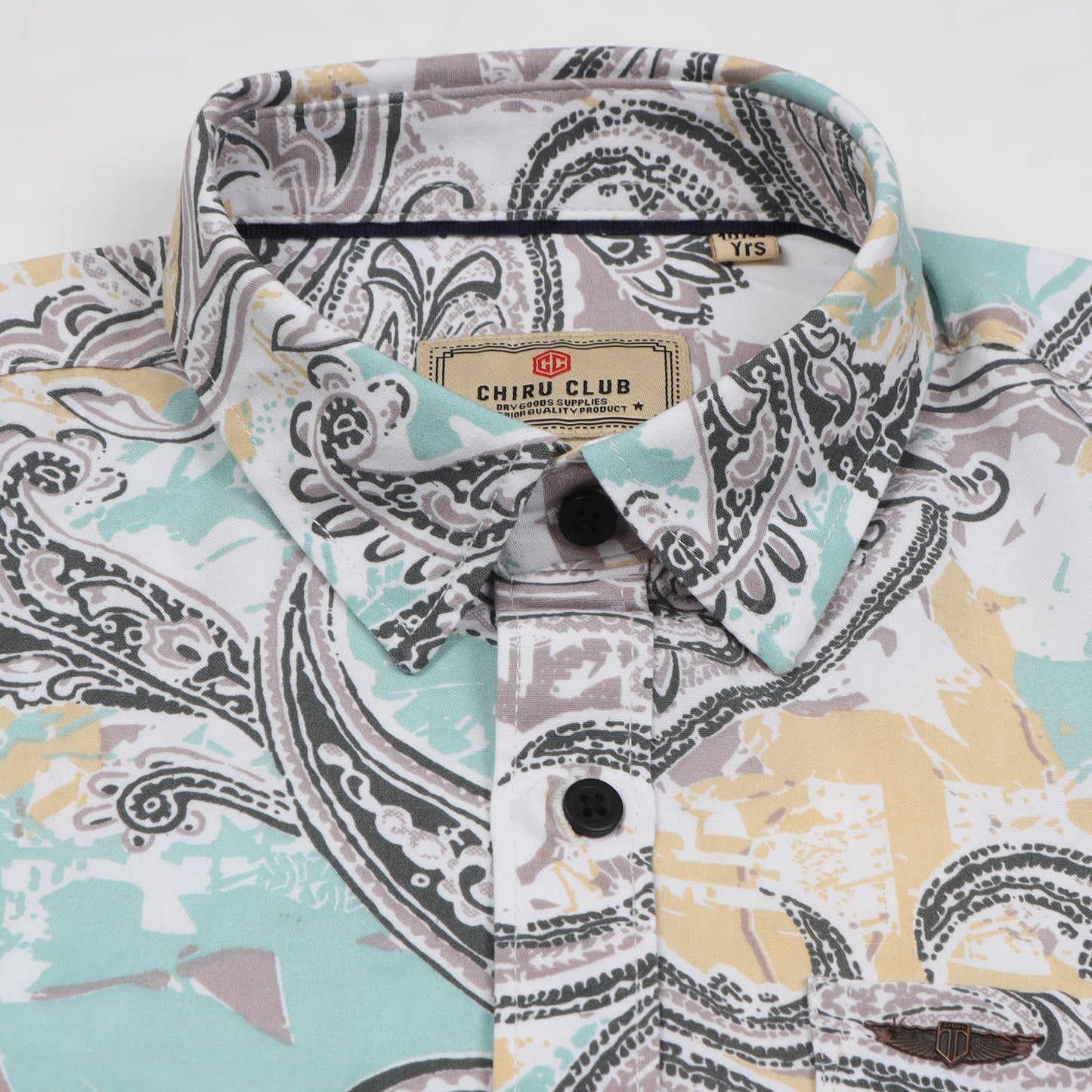 Aqua Grey Digital Printed Rayon Shirt For Boys
