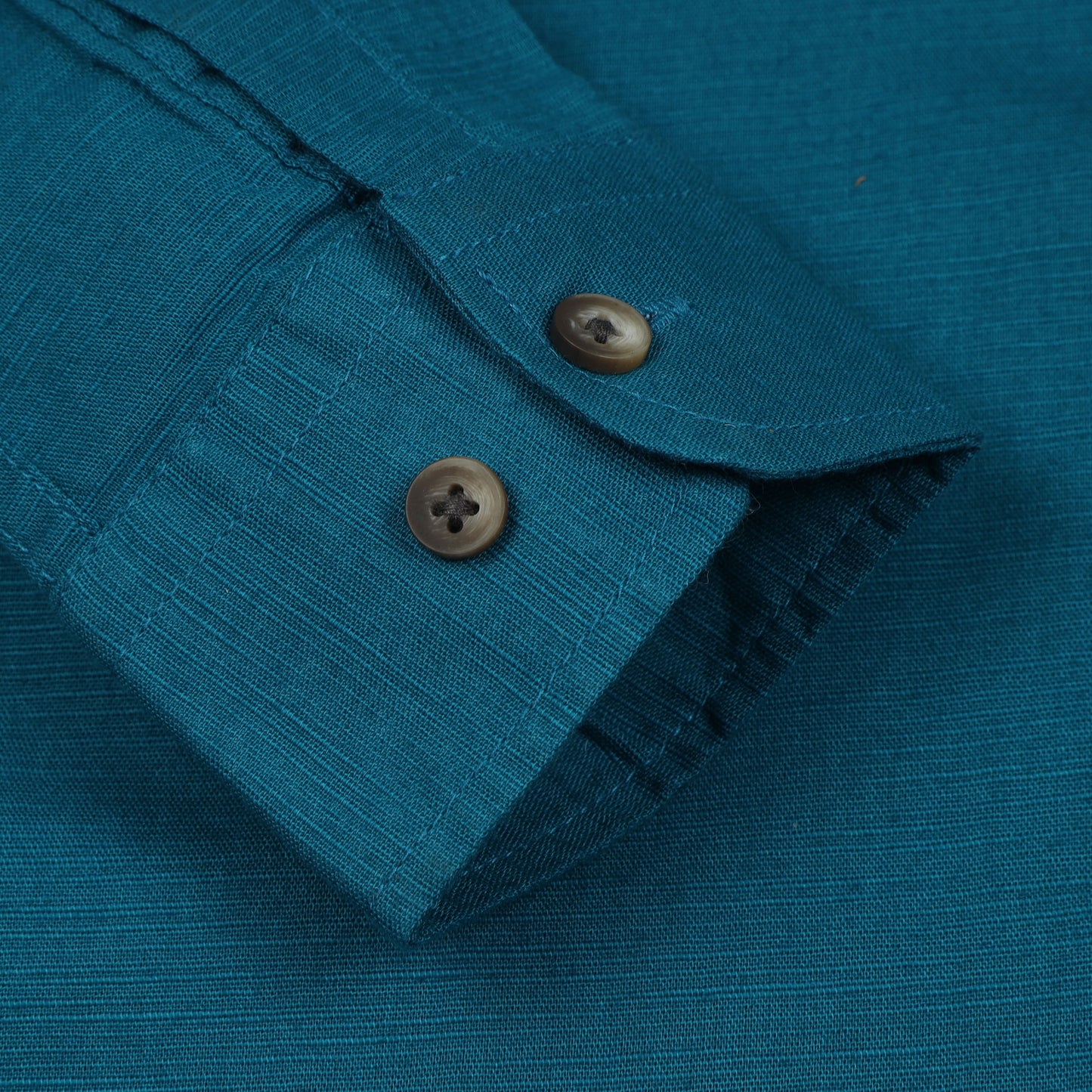 Teal Blue Cotton Linen Solid Shirt For Boys