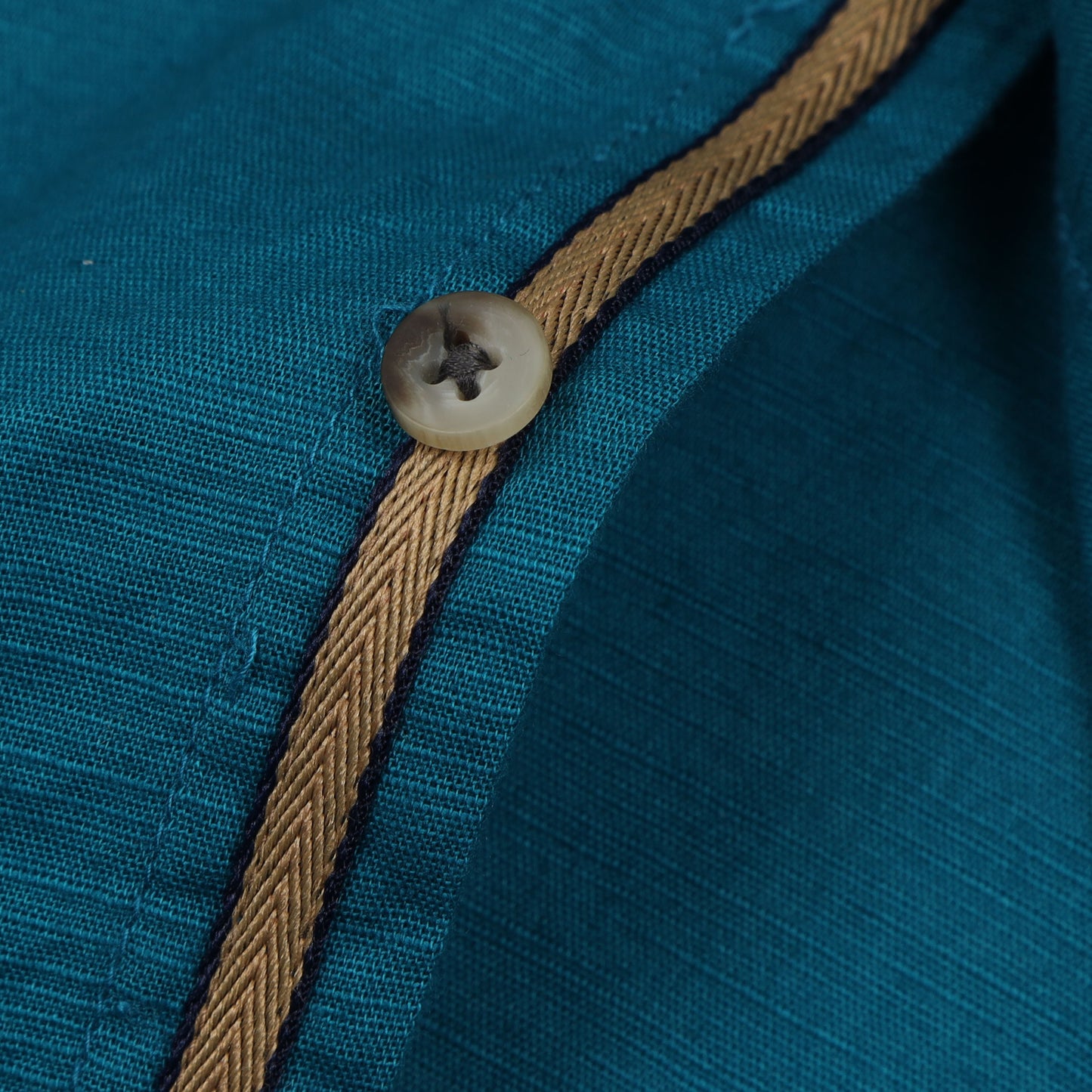Teal Blue Cotton Linen Solid Shirt For Boys