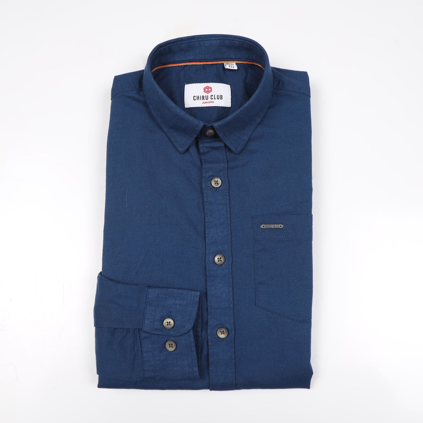 Royal Blue Cotton Linen Solid Shirt For Boys
